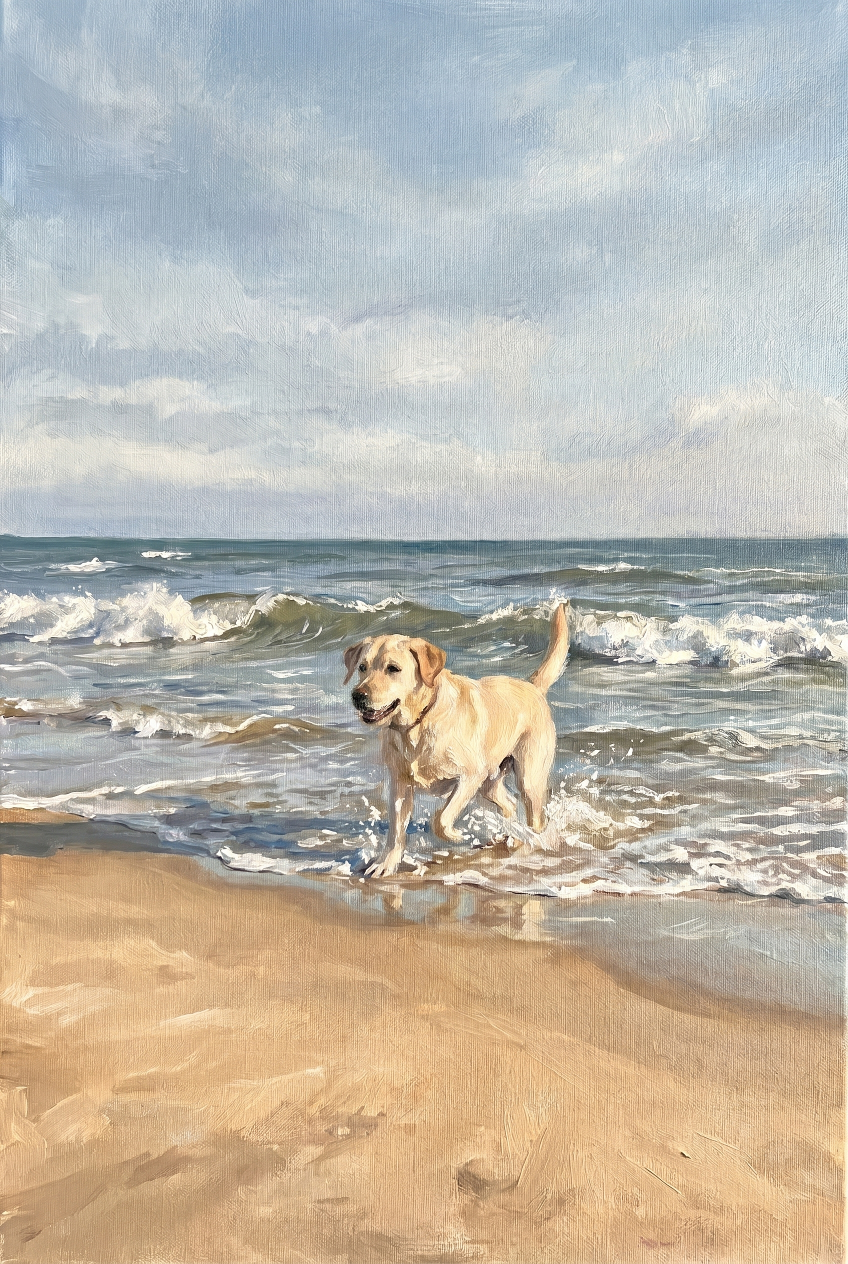 Splashing Ocean Yellow Labrador Dog Wall Art - Shoreline Joy