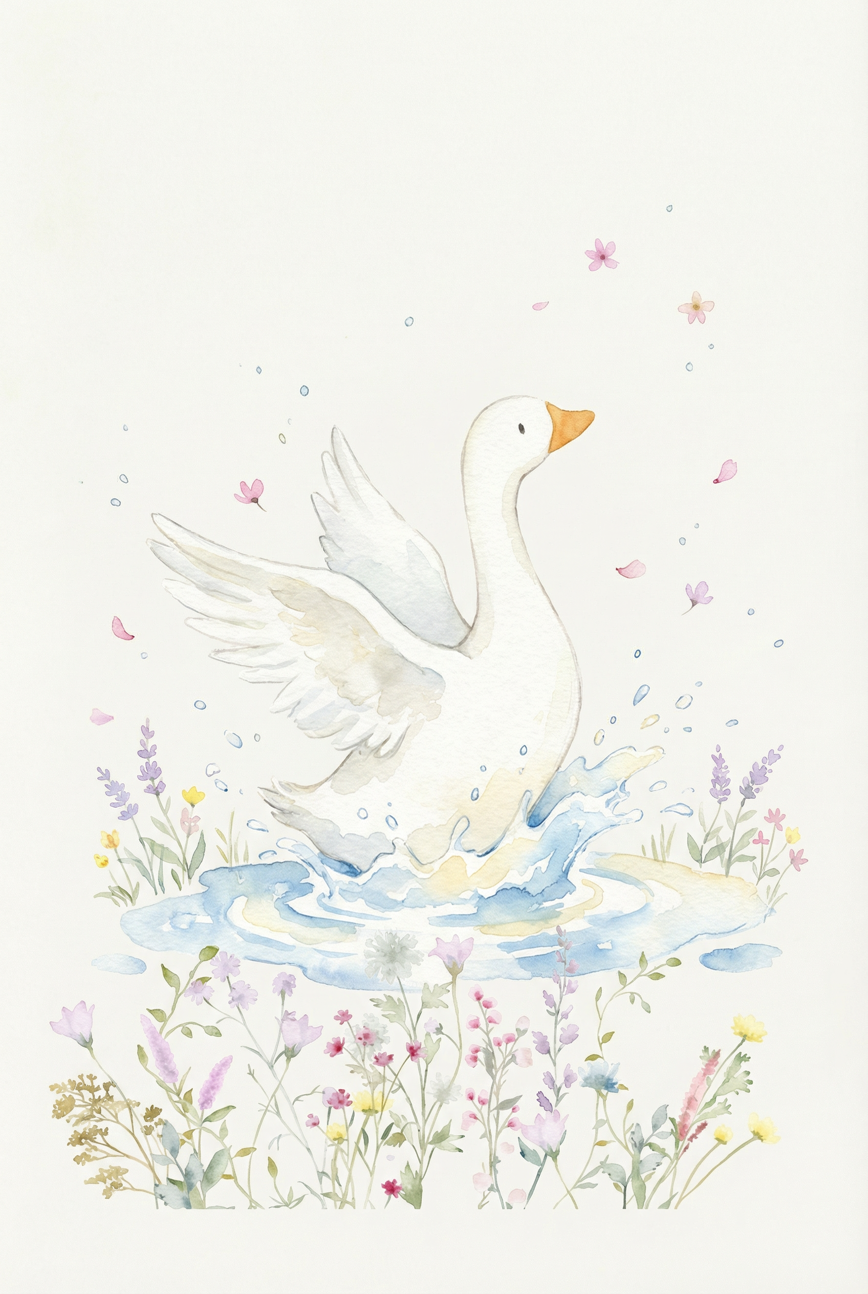Splashing Pond White Goose Wall Art - Whimsical Meadow Splash