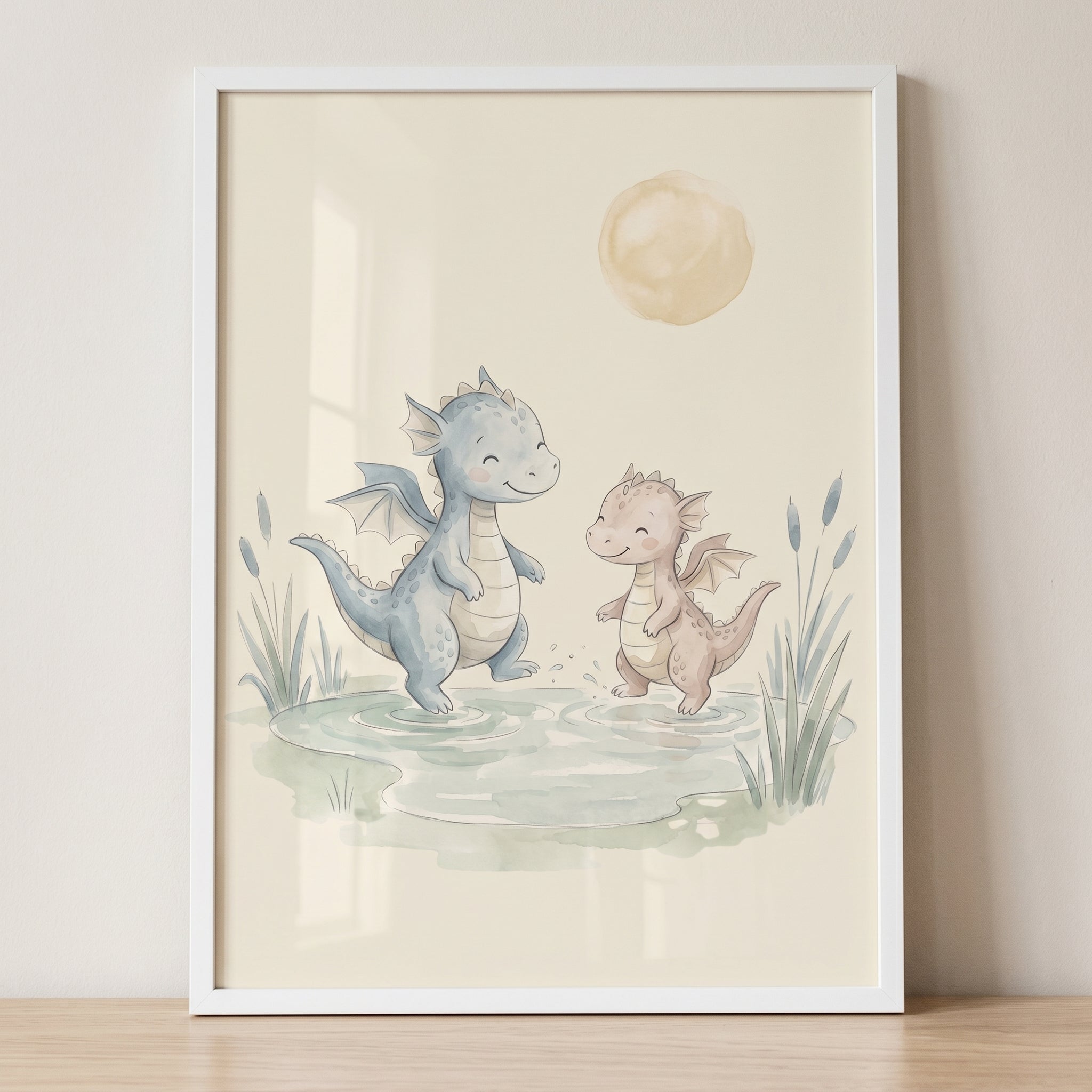 Splashing Water Baby Dragon Wall Art - Dragon Puddle Play