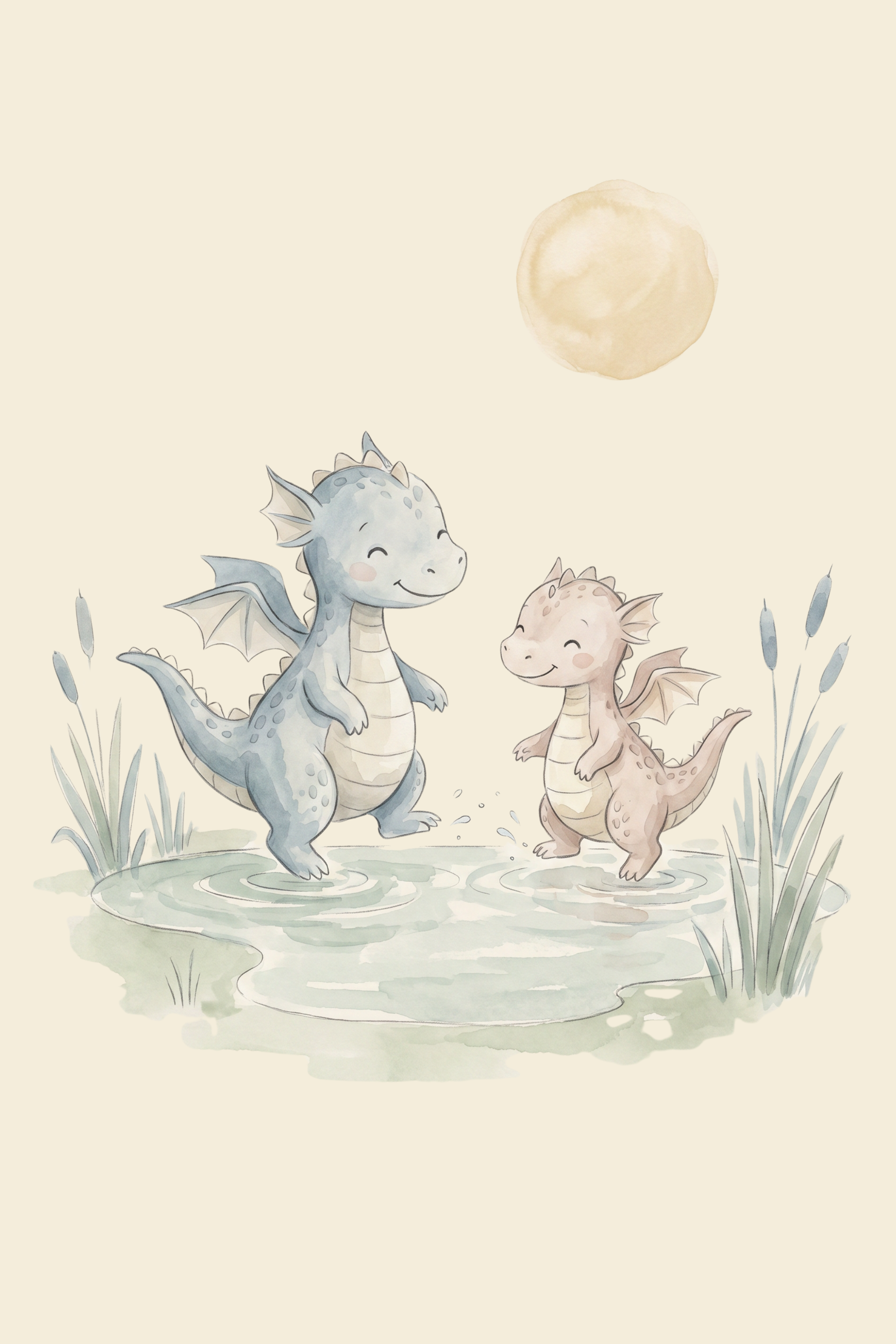 Splashing Water Baby Dragon Wall Art - Dragon Puddle Play