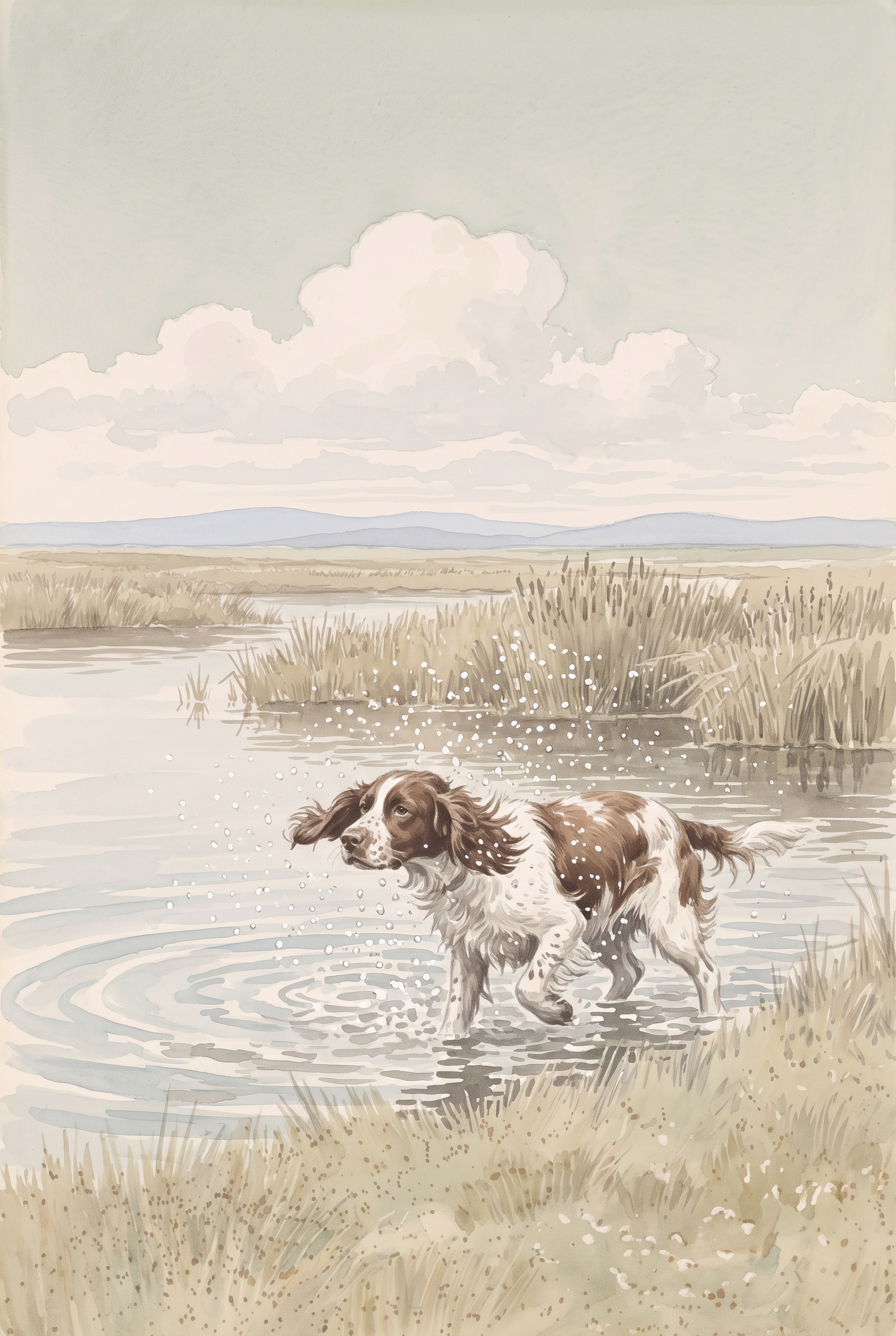 Splashing Water Springer Spaniel Dog Wall Art - Splashing Spaniel