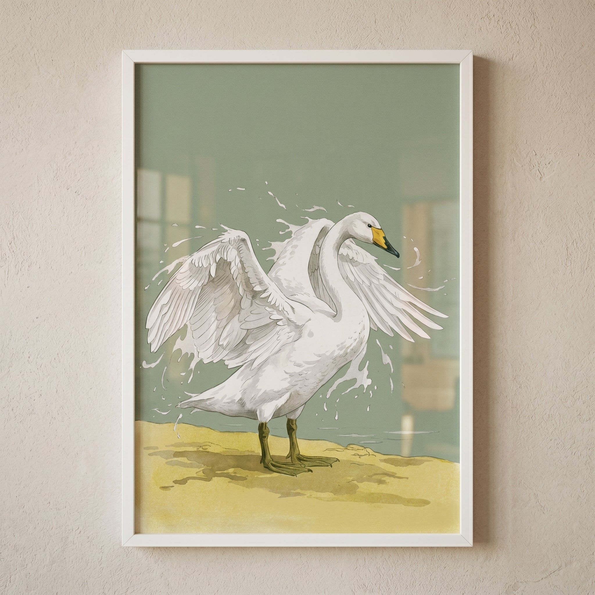 Splashing Water White Swan Wall Art - Majestic Swan Splash