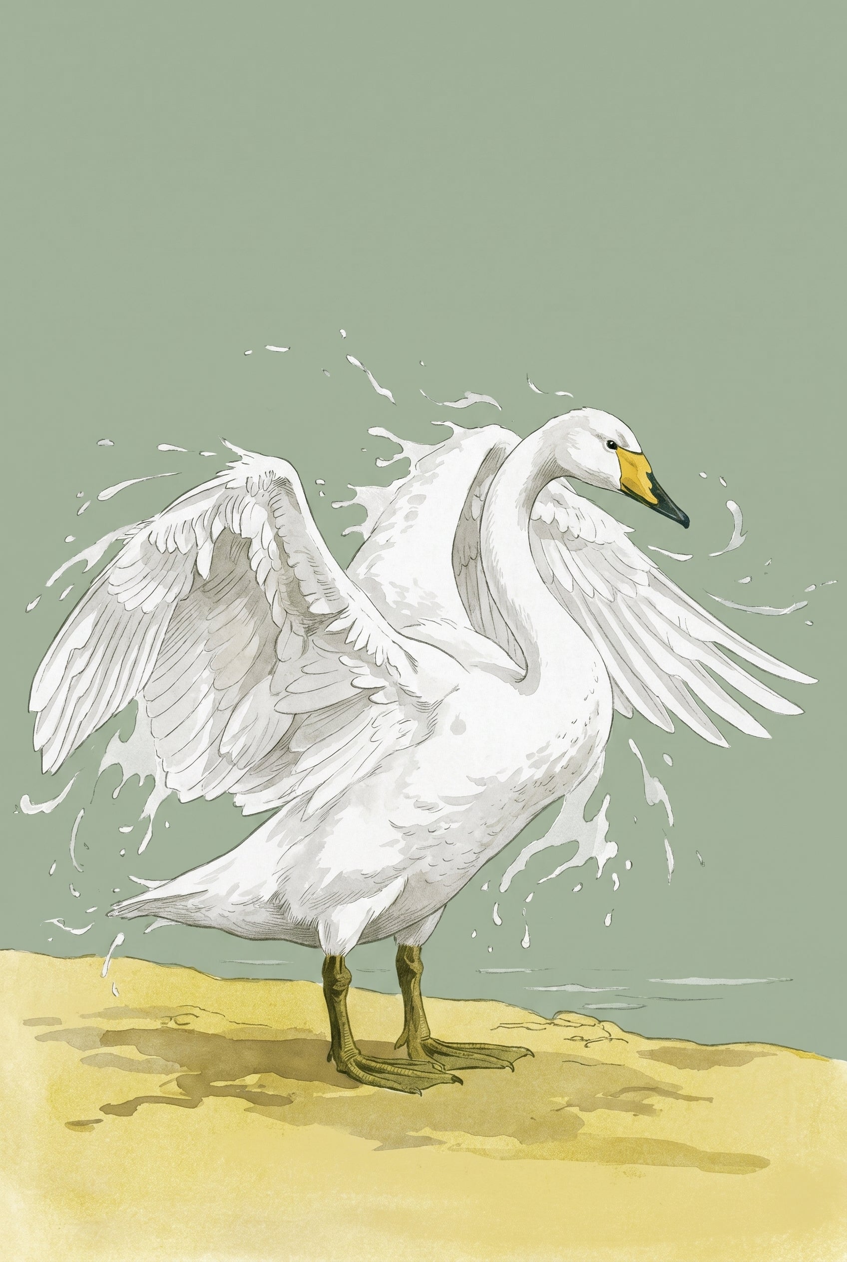 Splashing Water White Swan Wall Art - Majestic Swan Splash
