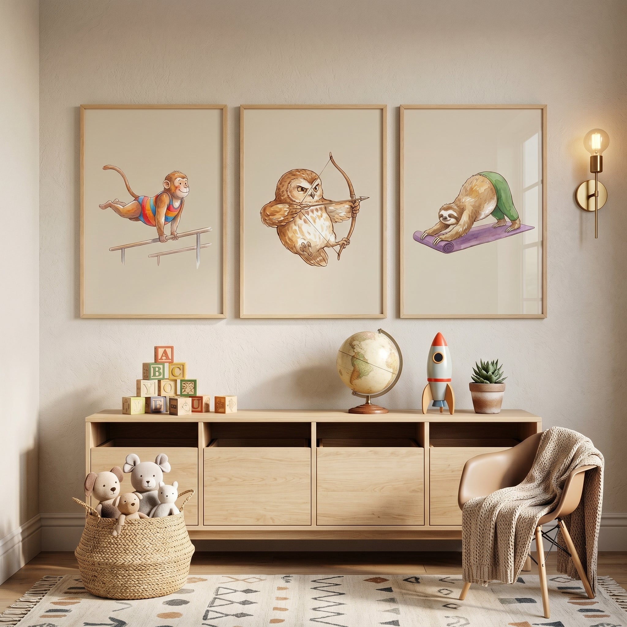 Sports Animals Wall Art Set of 3 - Sporty Forest Friends