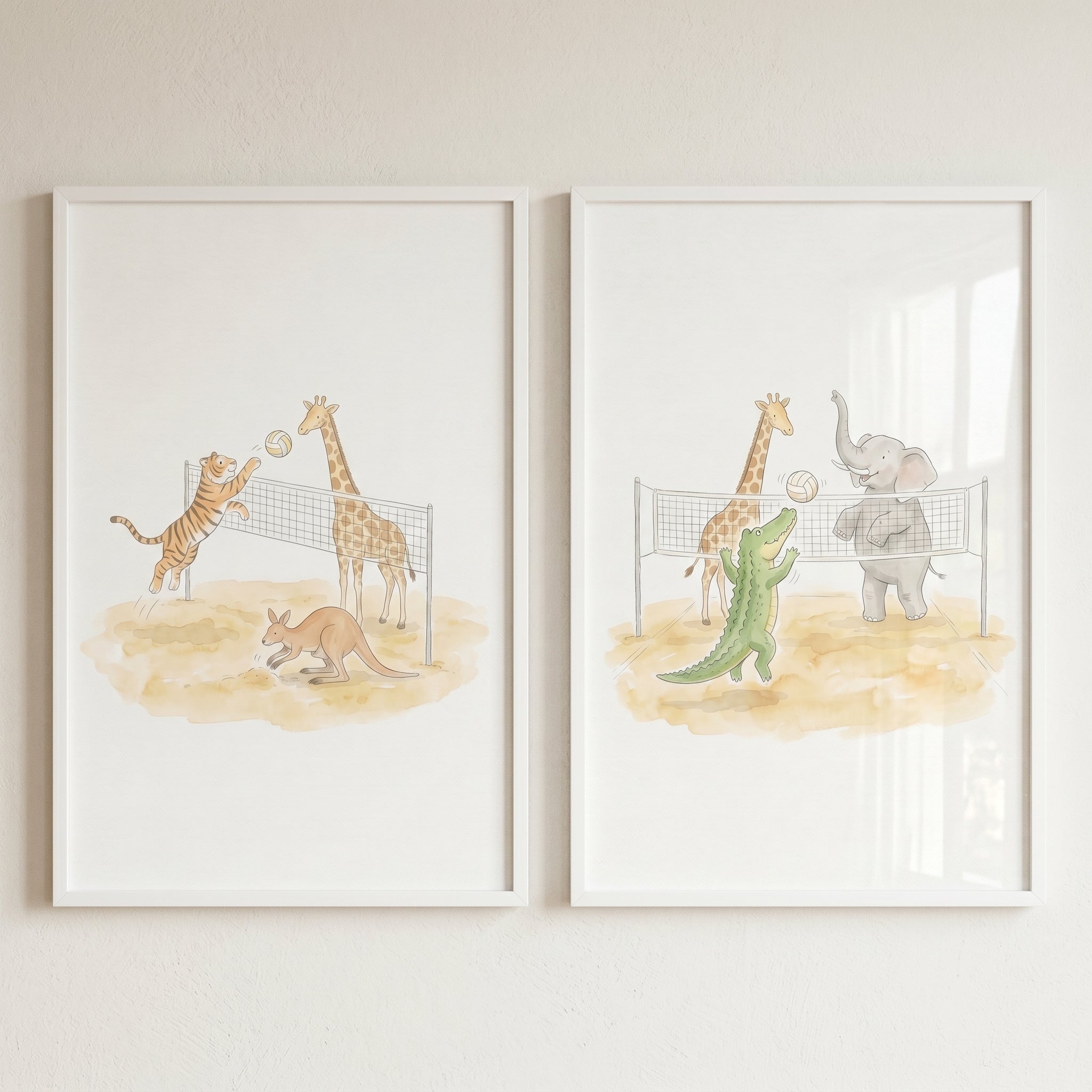 Sporty Volleyball Safari Animals Print Set of 2 - Beach Volleyball Friends