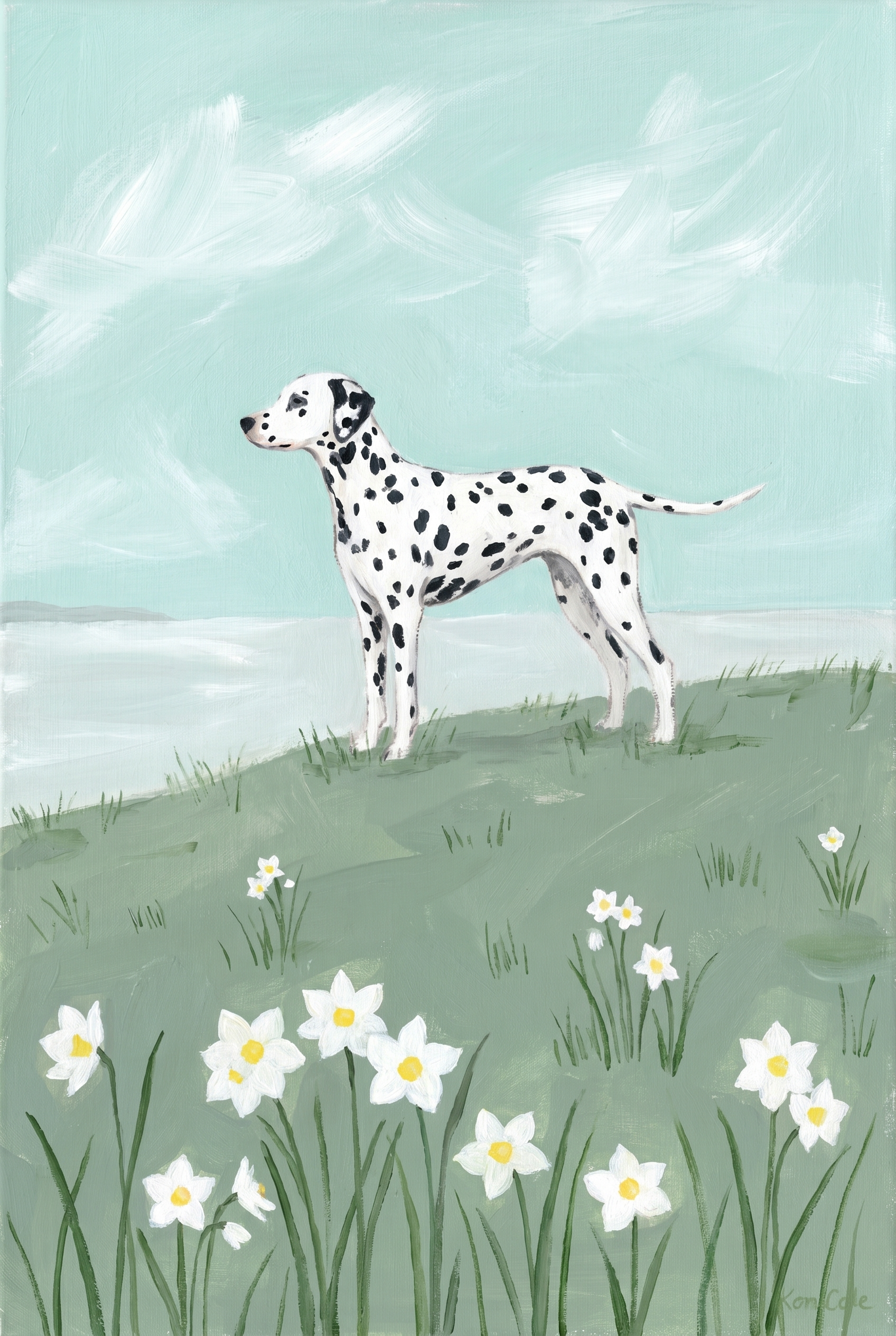 Spotted Black White Dalmatian Dog Wall Art - Spotted Hillside Serenity