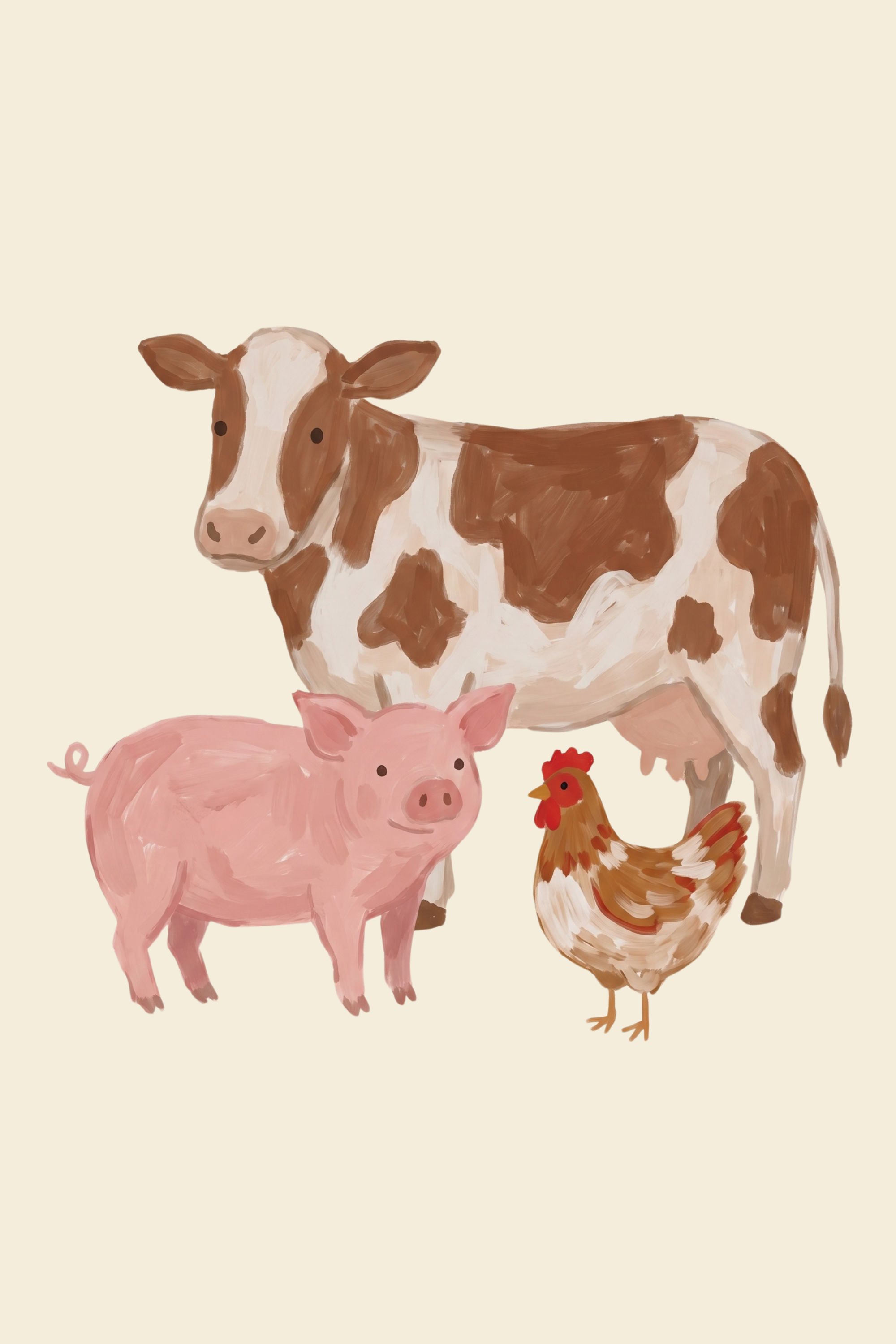 Spotted Cow Pig Chicken Animals Farm Wall Art - Farm Animal Friends