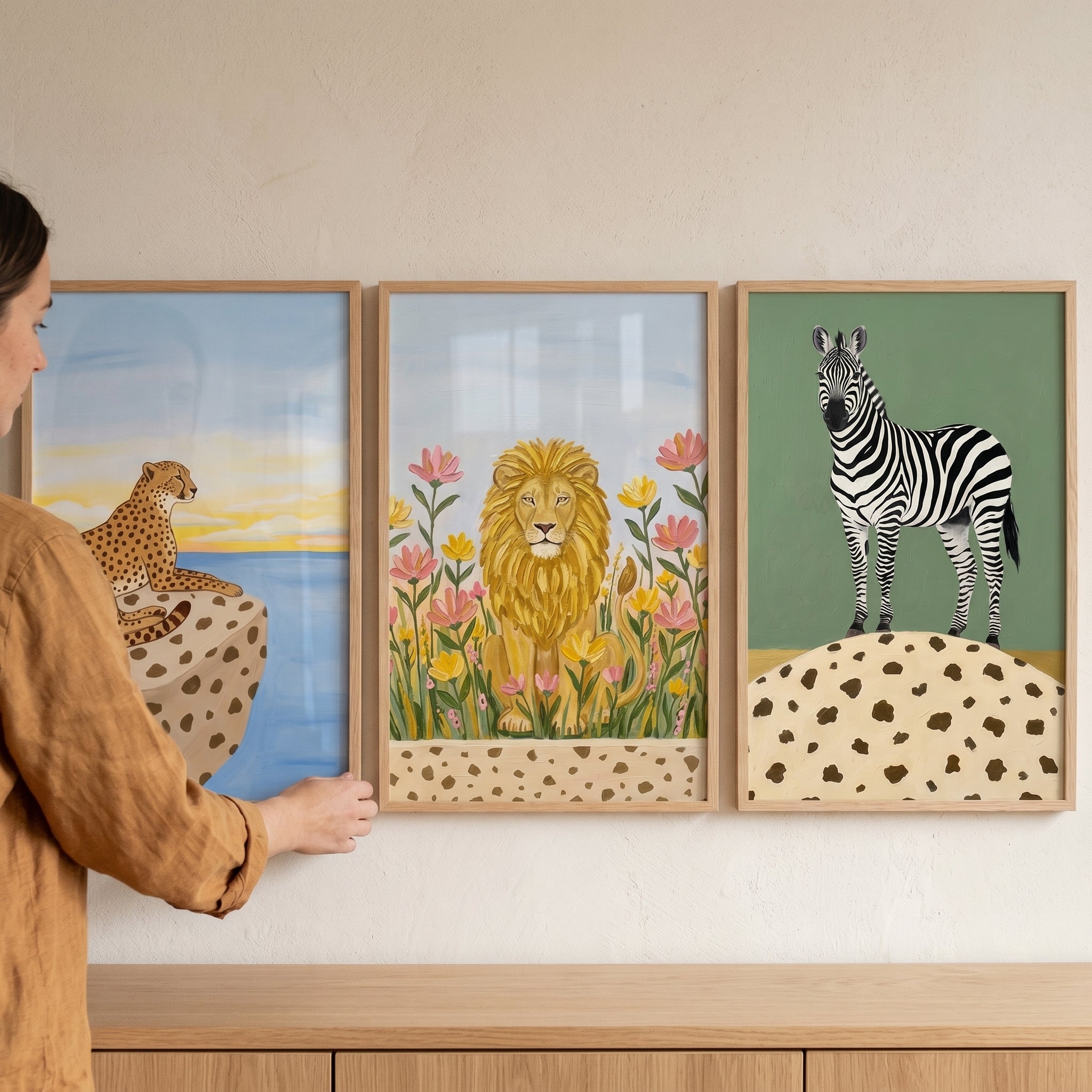 Spotted Ground Safari Animal Wall Art Set Of 3 - Wild Savanna Trio