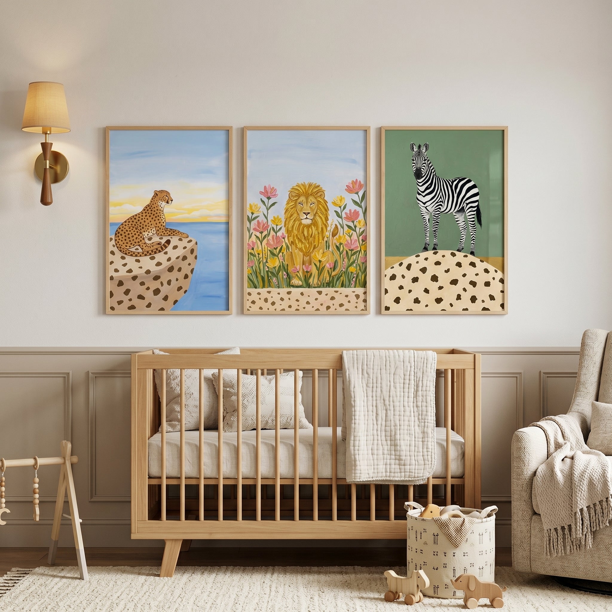Spotted Ground Safari Animal Wall Art Set Of 3 - Wild Savanna Trio