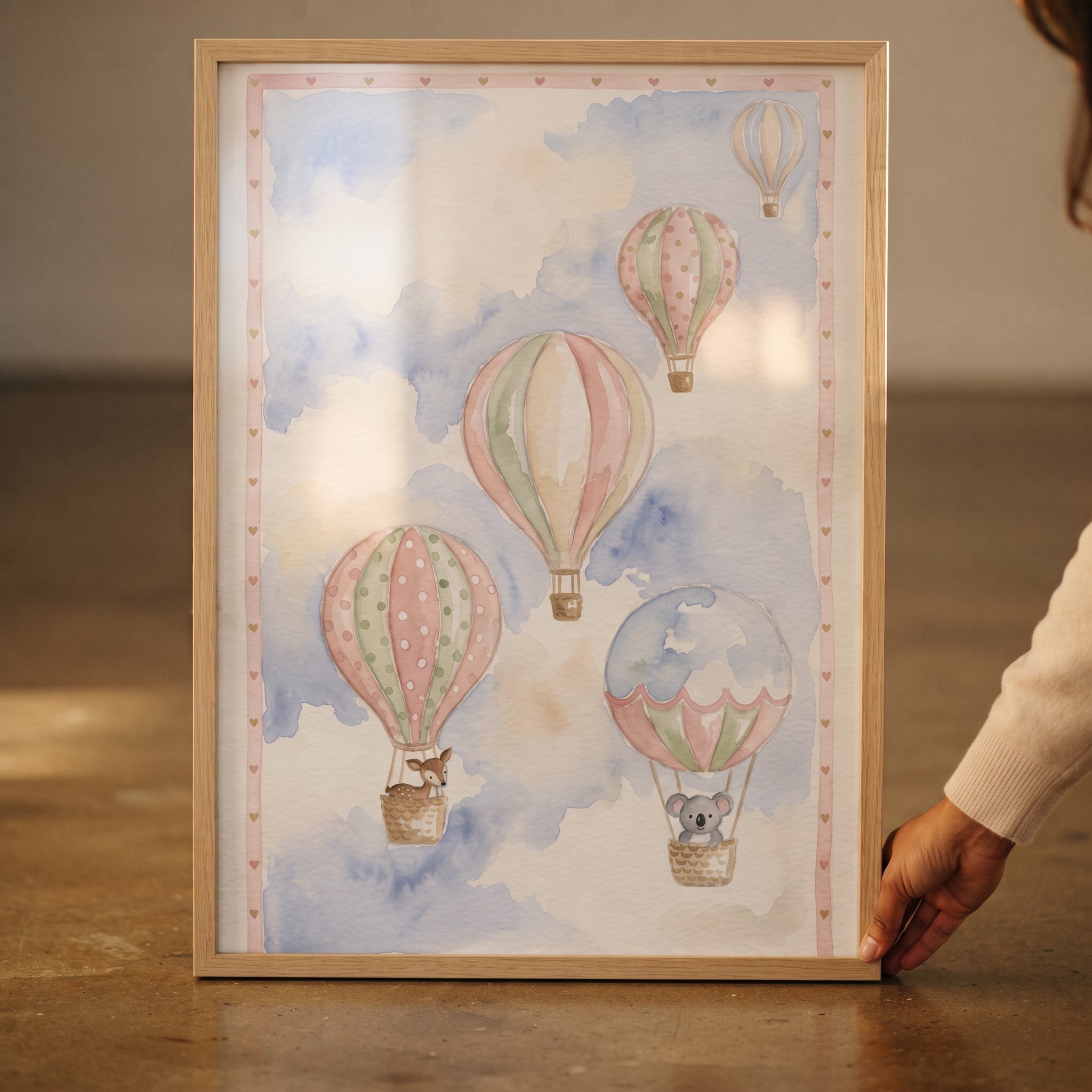 Spotted Hot Air Balloon Print - Pastel Sky Adventure