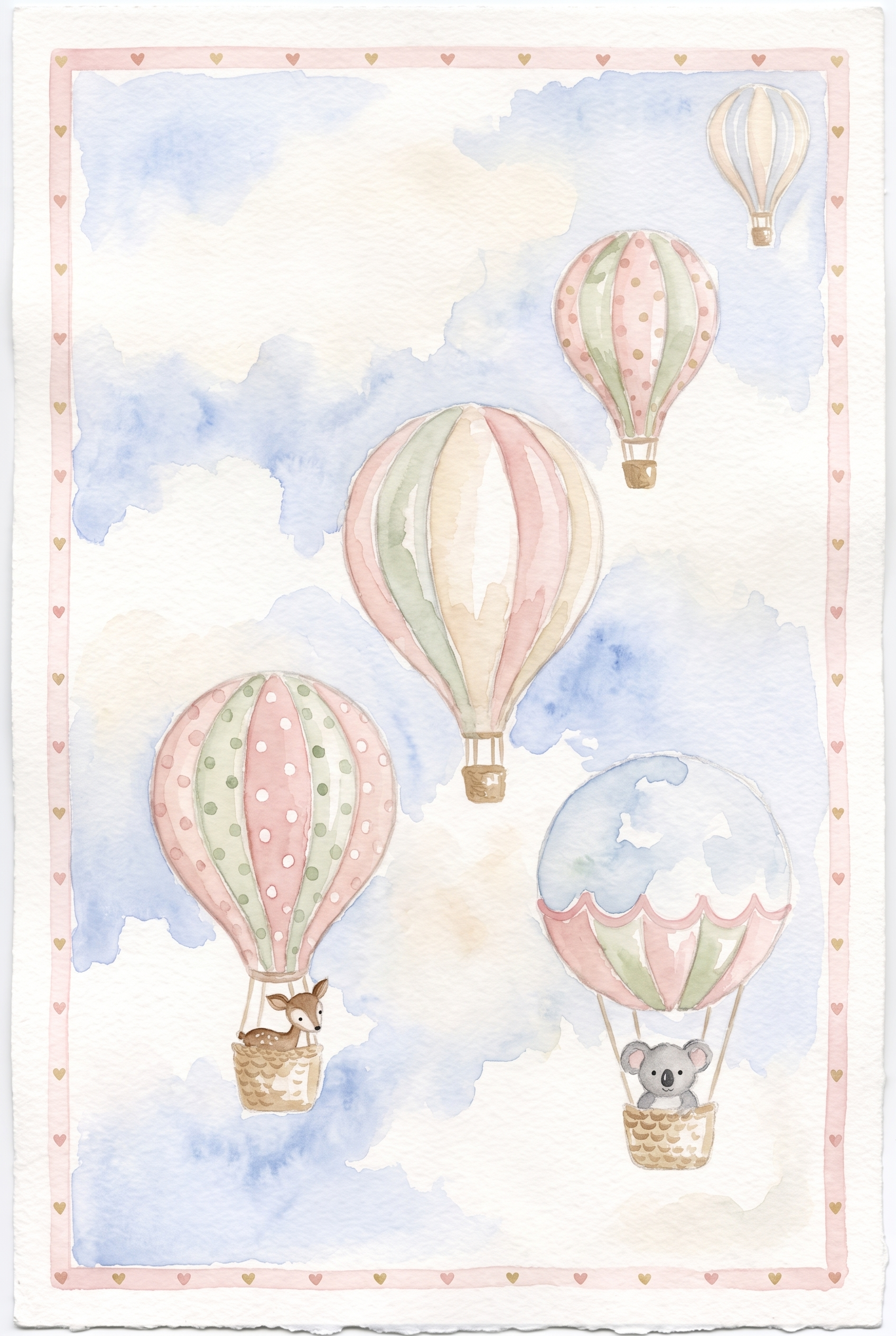 Spotted Hot Air Balloon Print - Pastel Sky Adventure