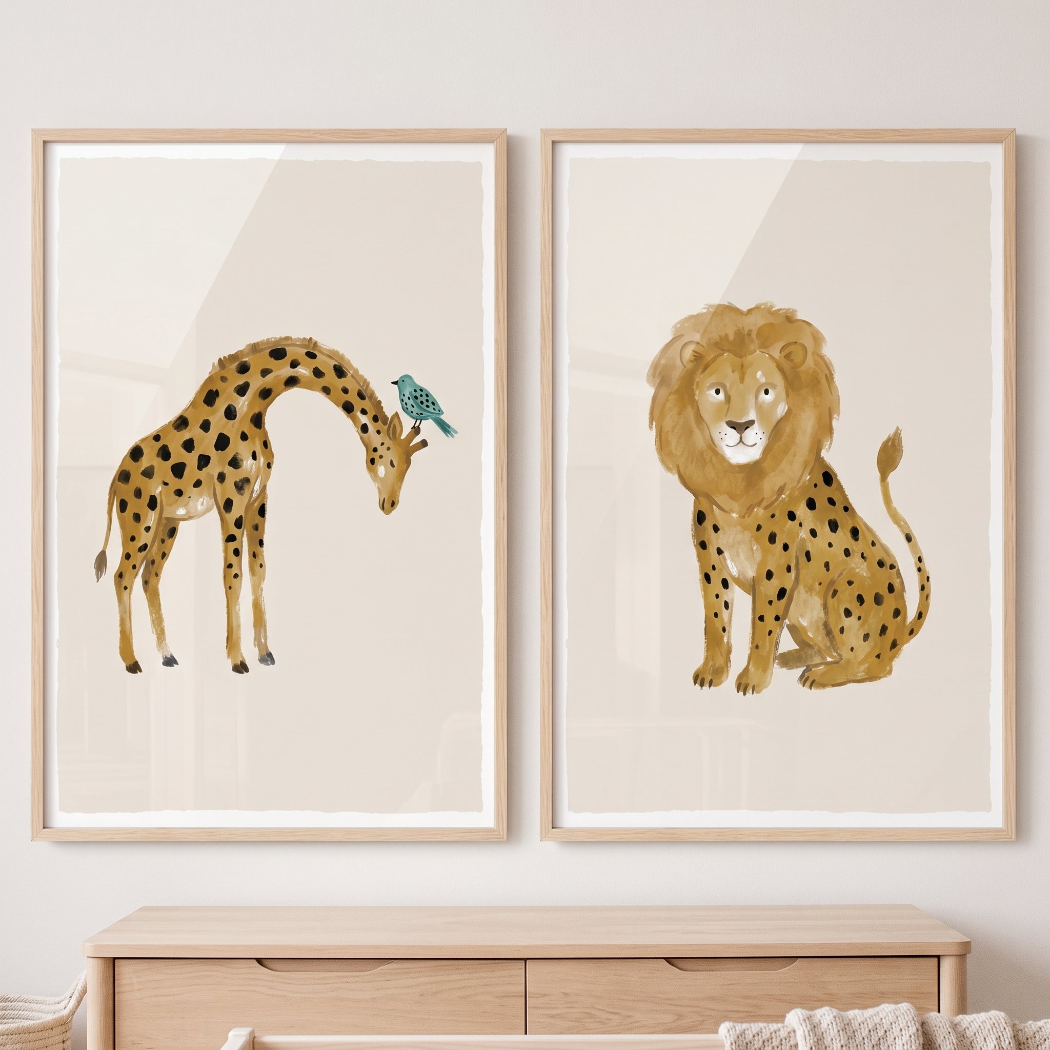 Spotted Ochre Safari Animal Wall Art Set of 2 - Golden Savanna Duo