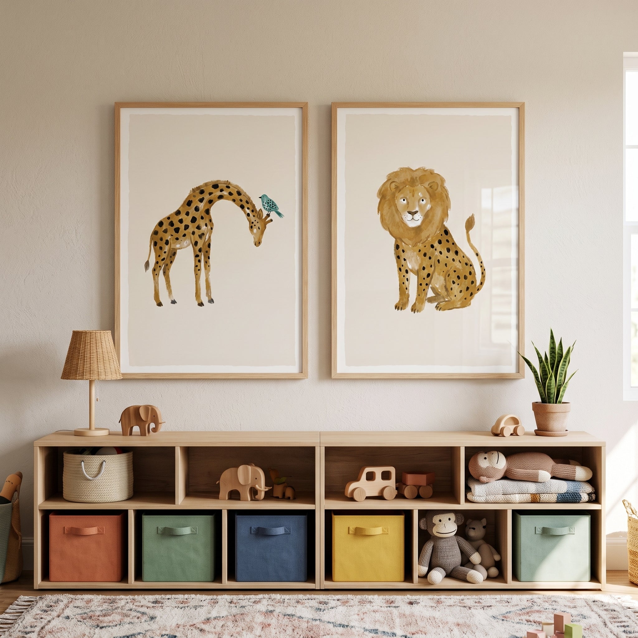 Spotted Ochre Safari Animal Wall Art Set of 2 - Golden Savanna Duo