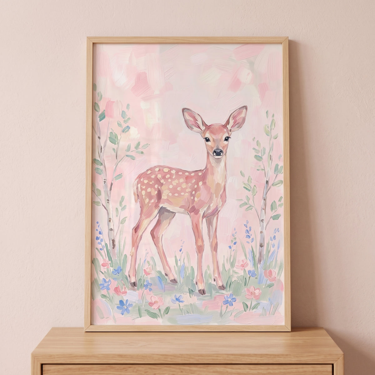 Spotted Pink Forest Fawn Animal Wall Art - Gentle Forest Fawn