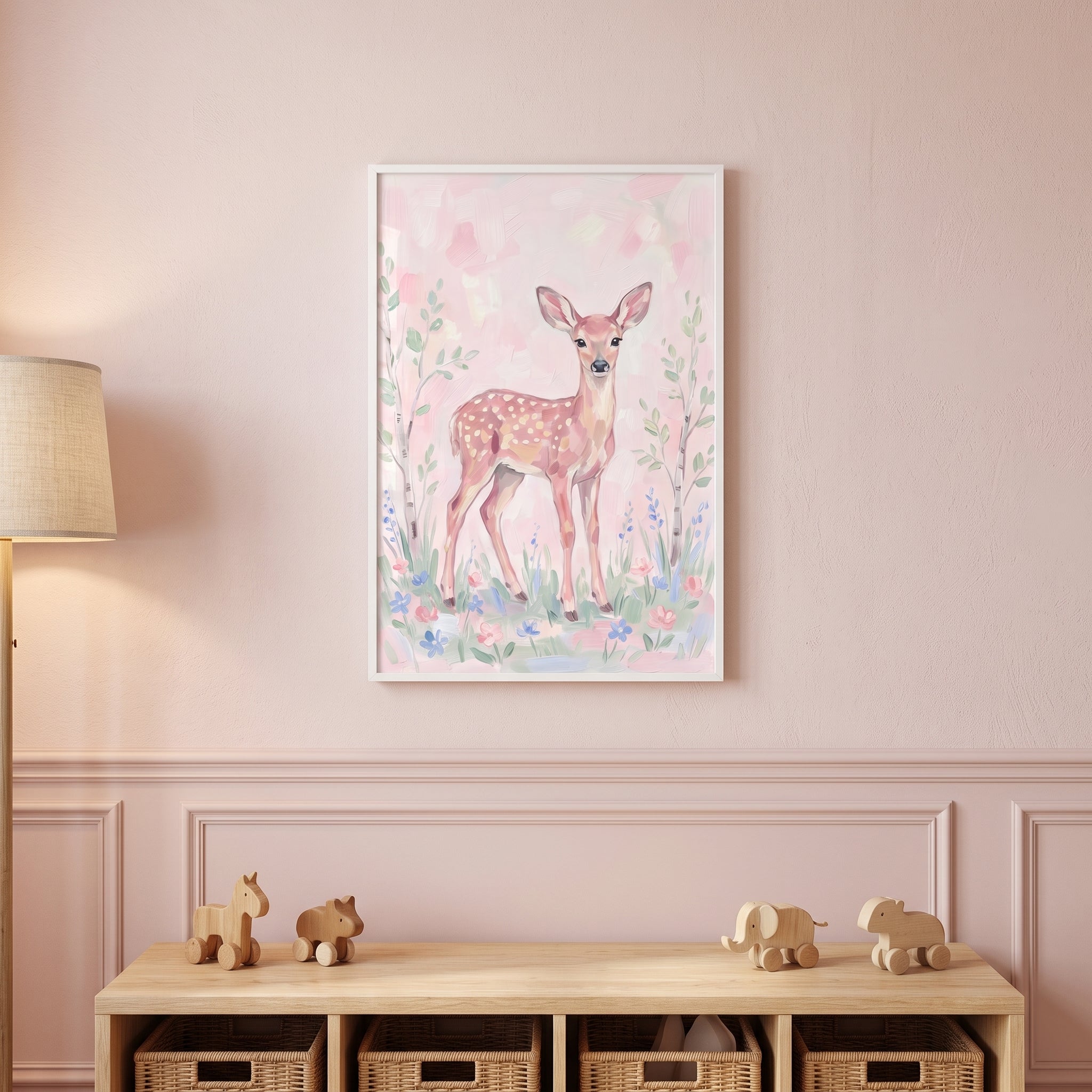 Spotted Pink Forest Fawn Animal Wall Art - Gentle Forest Fawn