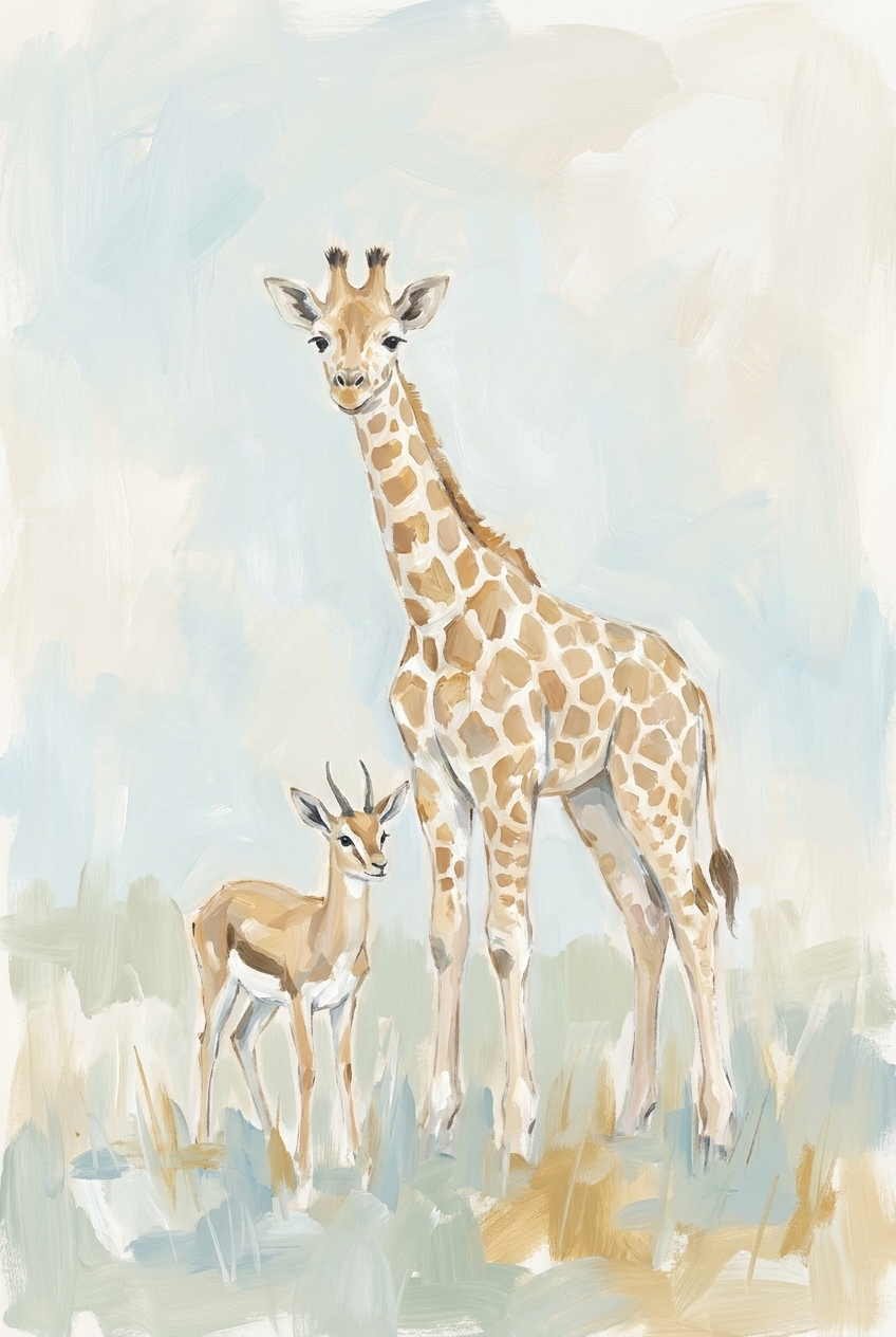 Spotted Safari Giraffe Gazelle Animals Wall Art - Gentle Wild Duo