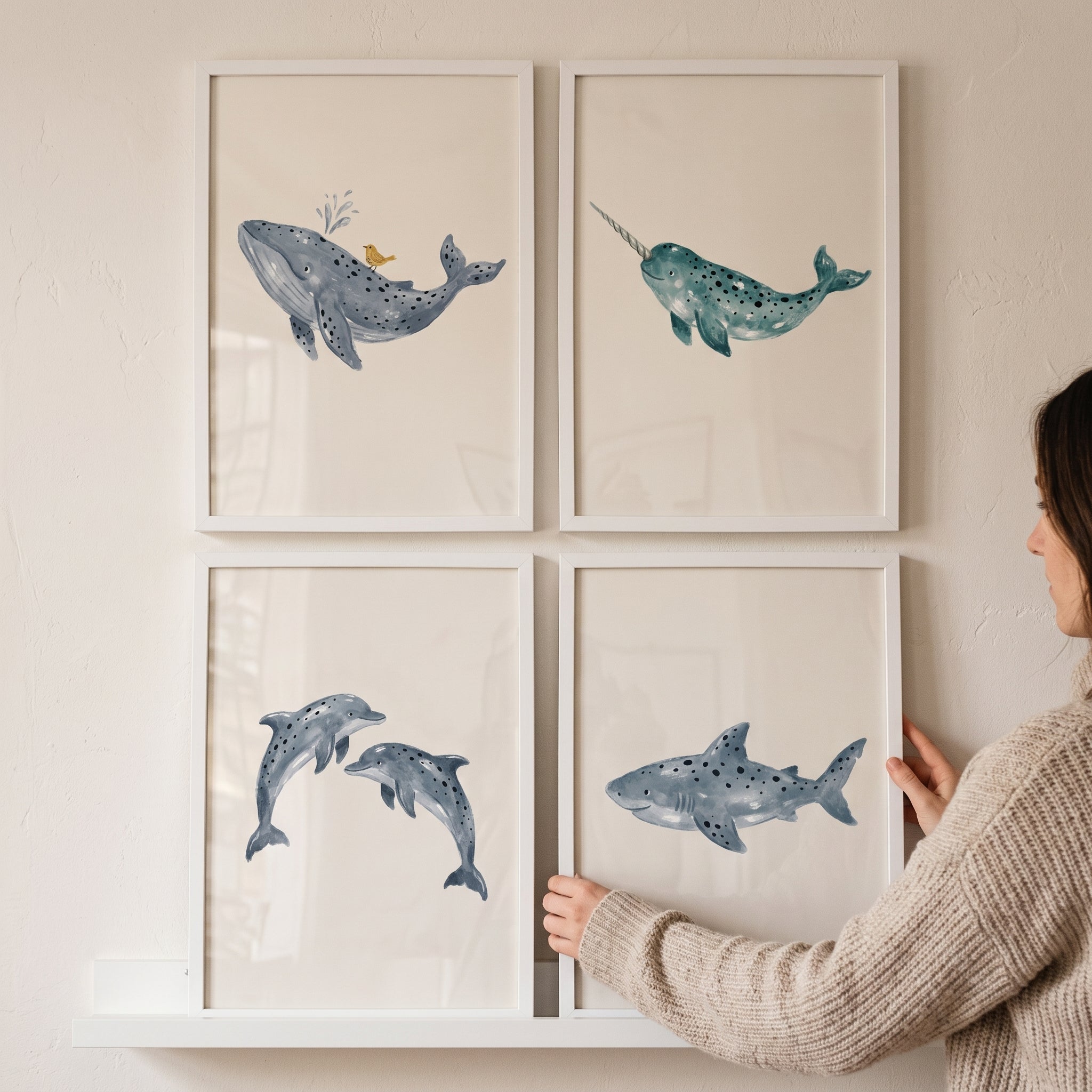 Spotted Watercolor Sea Animal Wall Art Set of 4 - Ocean Friends Set