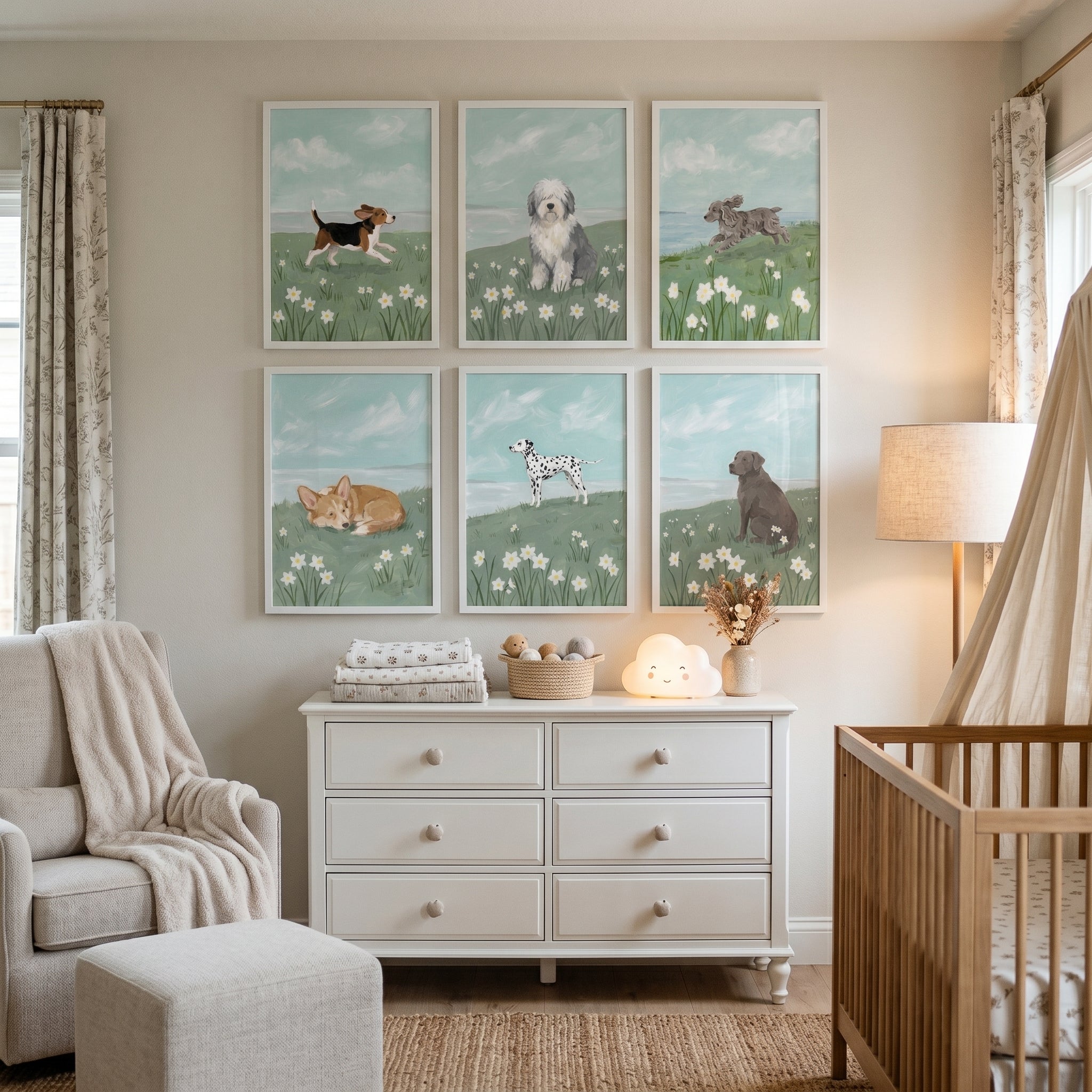 Spring Flower Meadow Dog Wall Art Set of 6 - Springtime Pups