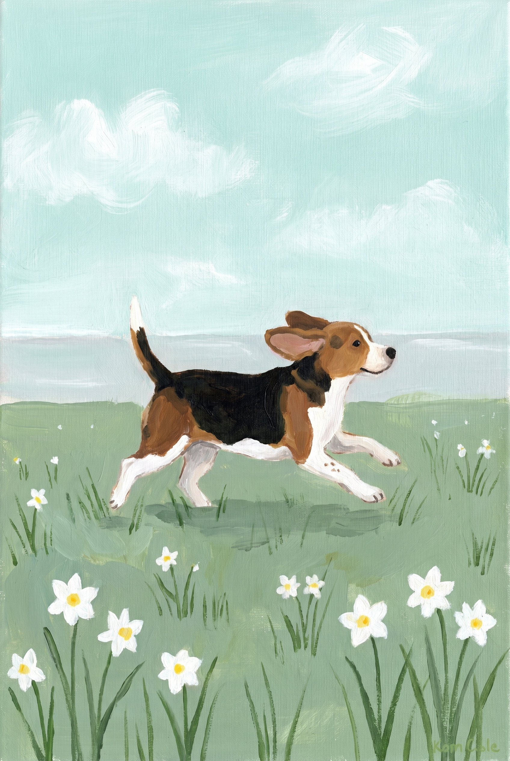 Spring Meadow Jumping Beagle Dog Wall Art - Beagle In Bloom