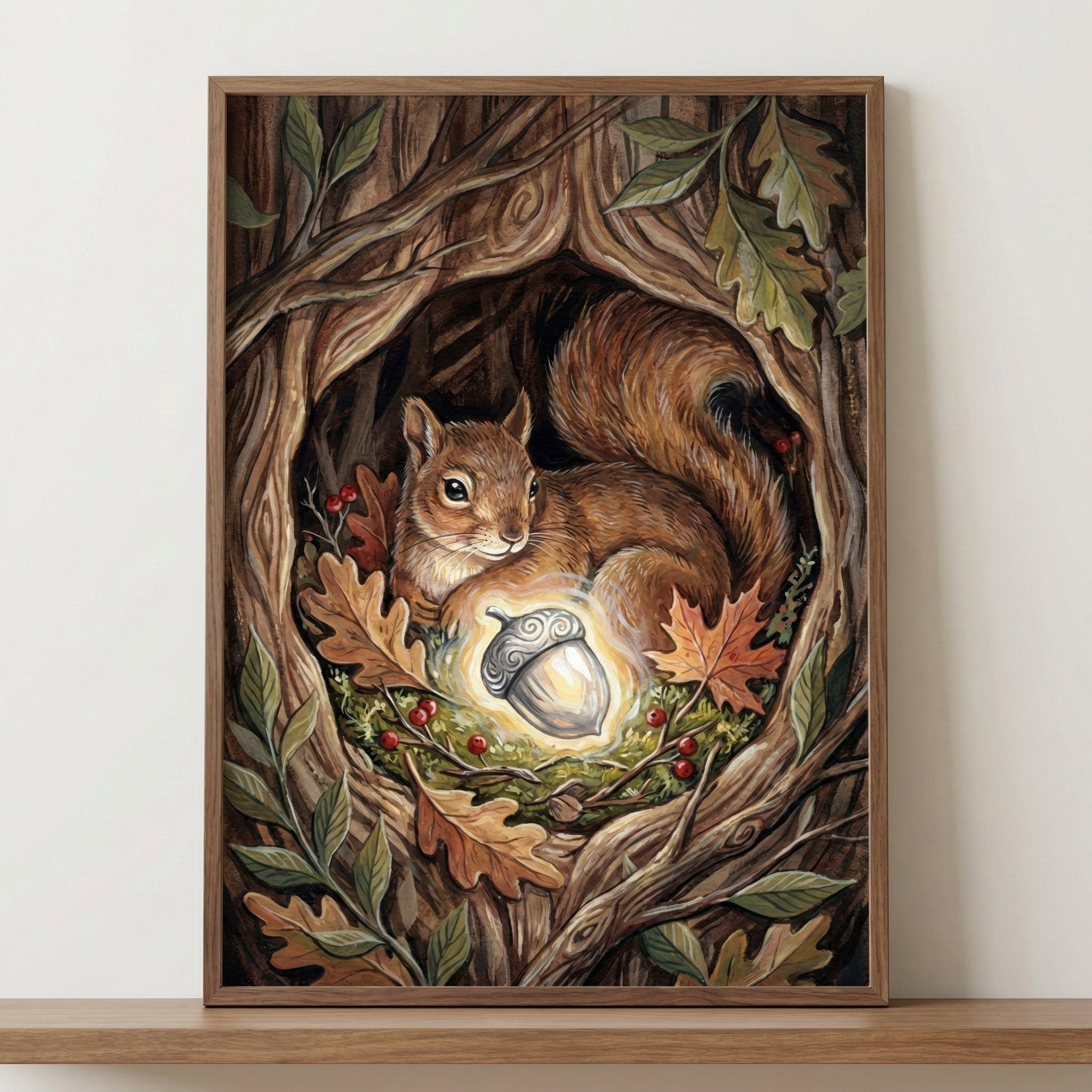 Magic Acorn Friend - Squirrel Framed Wall Art for Nursery, Playroom or Kids Bedrooms