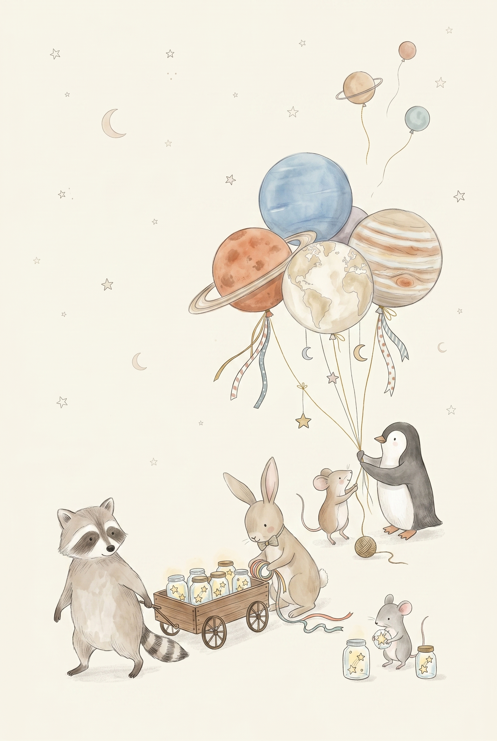 Star Jar Wagon Animals Wall Art - Cosmic Animal Parade
