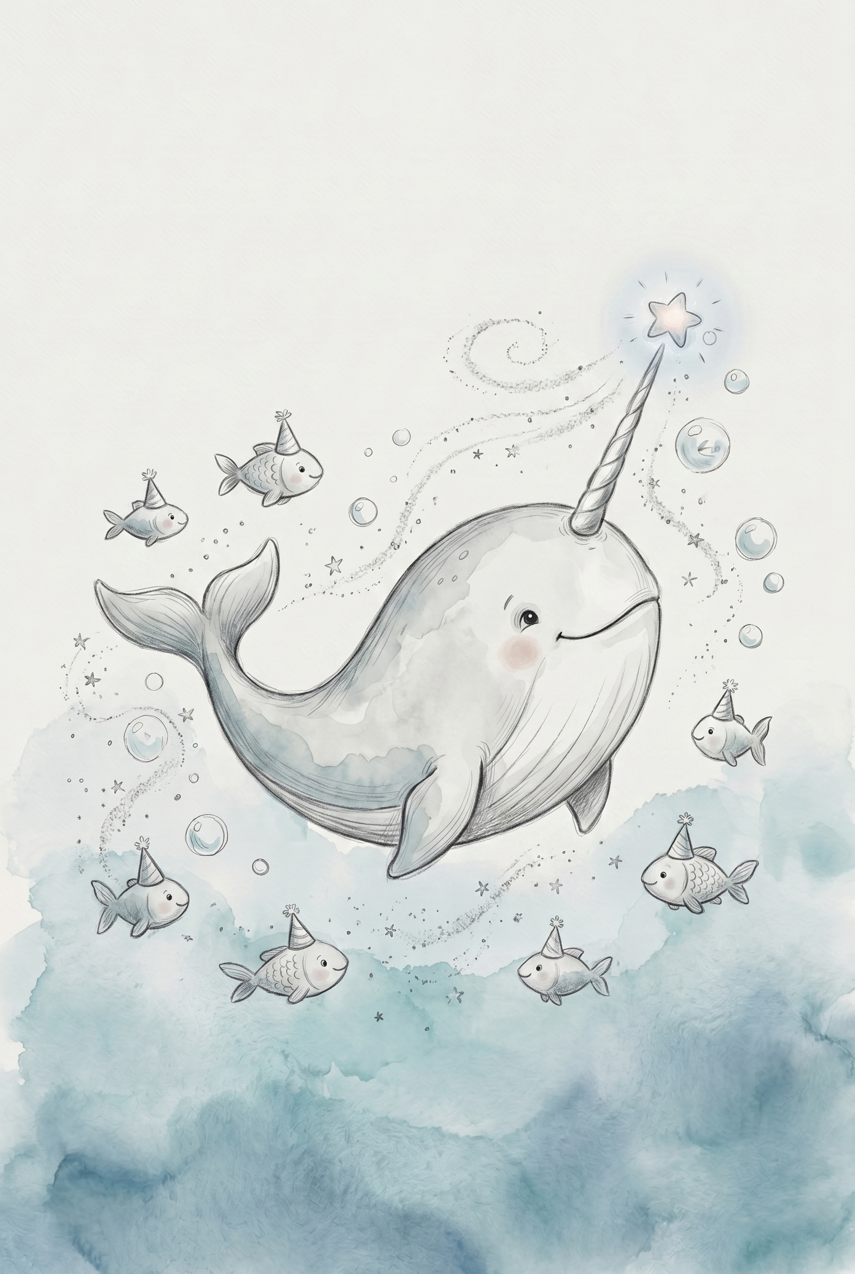 Star Tusk Smiling Narwhal Wall Art - Magical Sea Friends