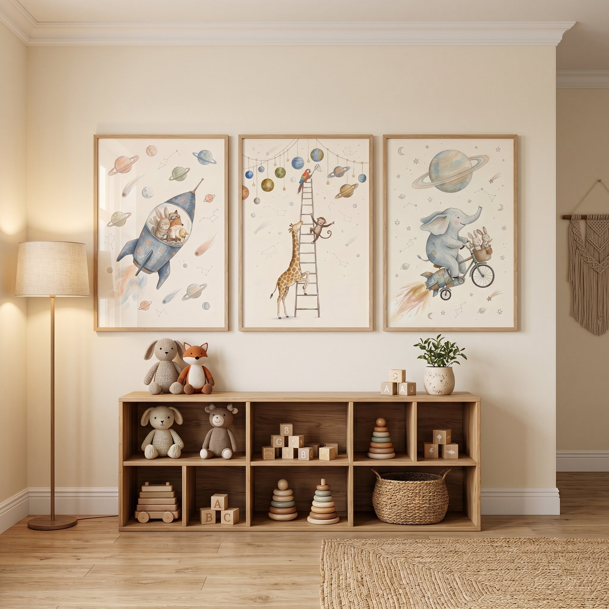 Starlit Watercolor Cosmic Animals Wall Art Set of 3 - Cosmic Animal Journey