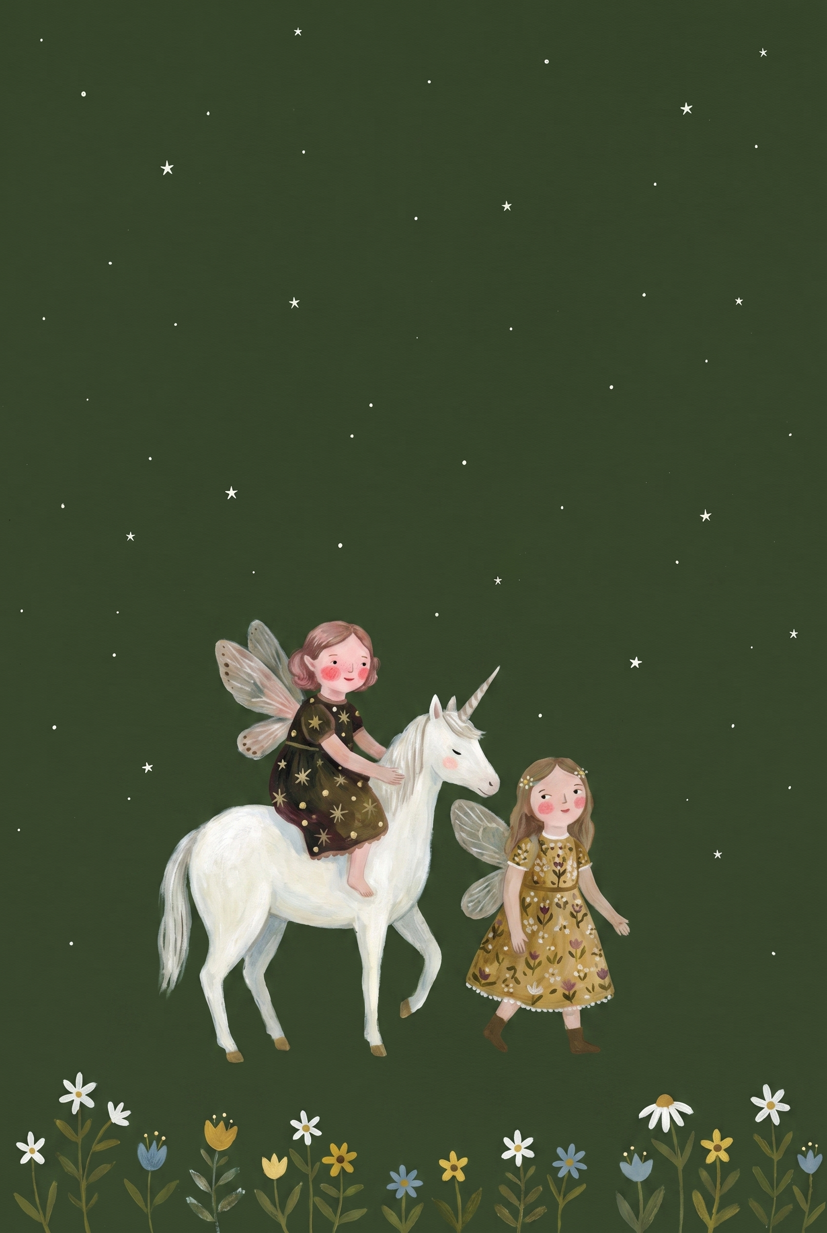 Starry Forest Unicorn Fairies Wall Art - Midnight Fairy Ride