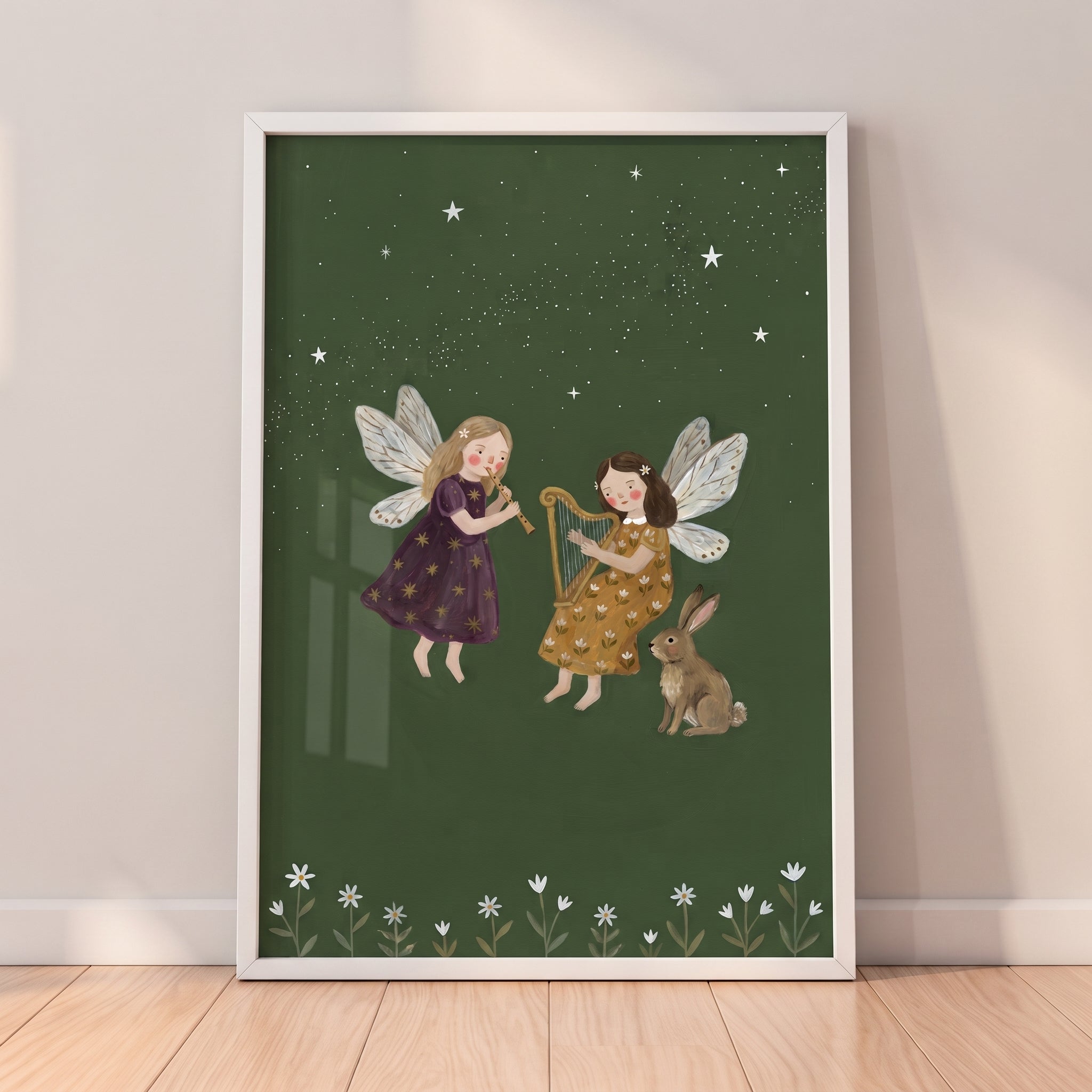 Starry Green Musical Fairies Wall Art - Midnight Fairy Melody