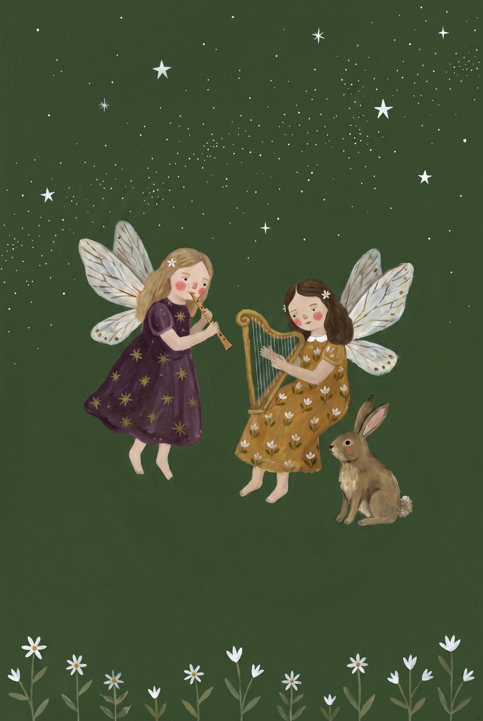 Starry Green Musical Fairies Wall Art - Midnight Fairy Melody