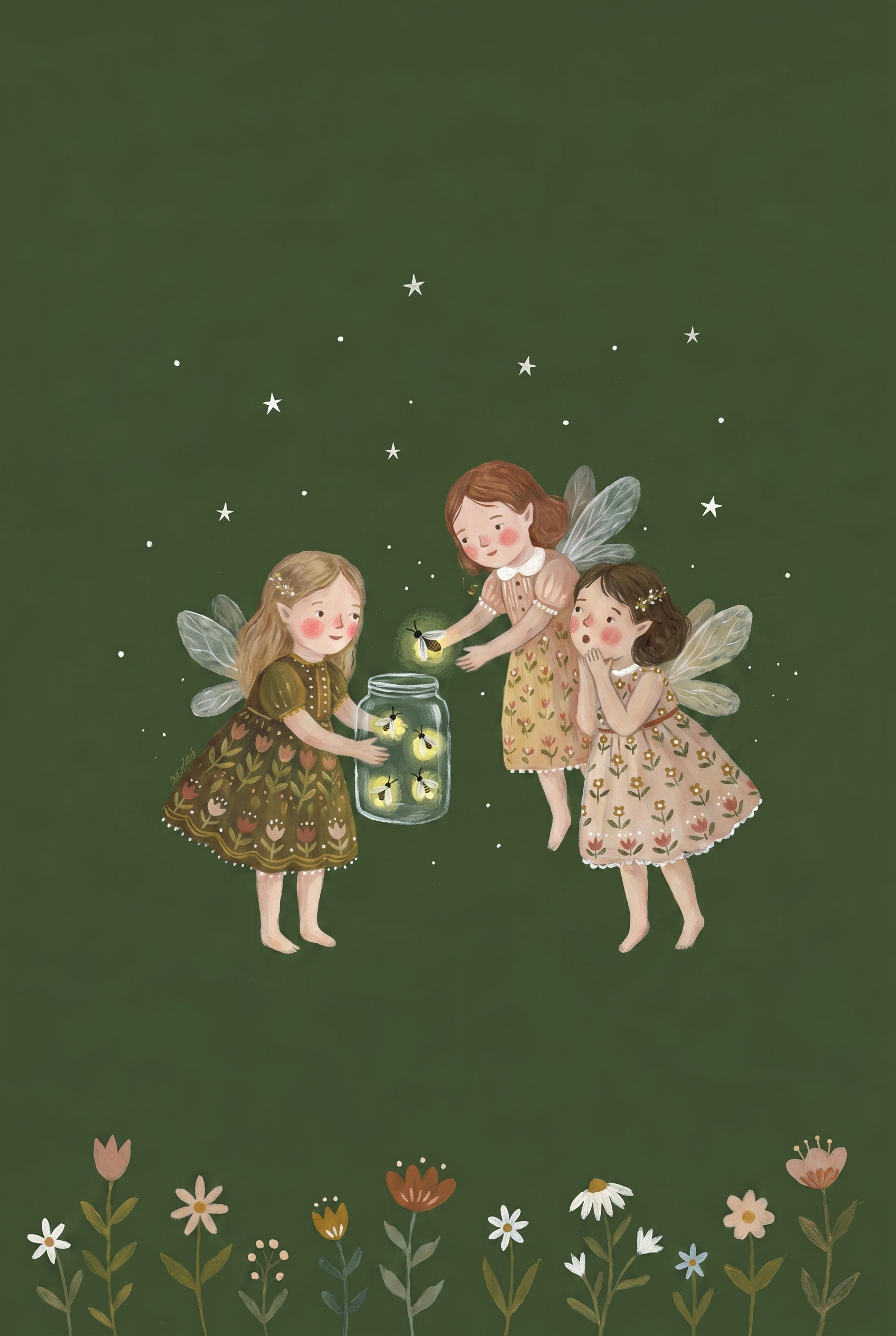 Starry Night Firefly Fairies Wall Art - Firefly Jar Magic
