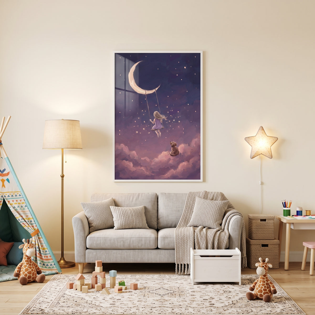 Starry Night Sky Dog Artwork - Moonlit Dream Swing