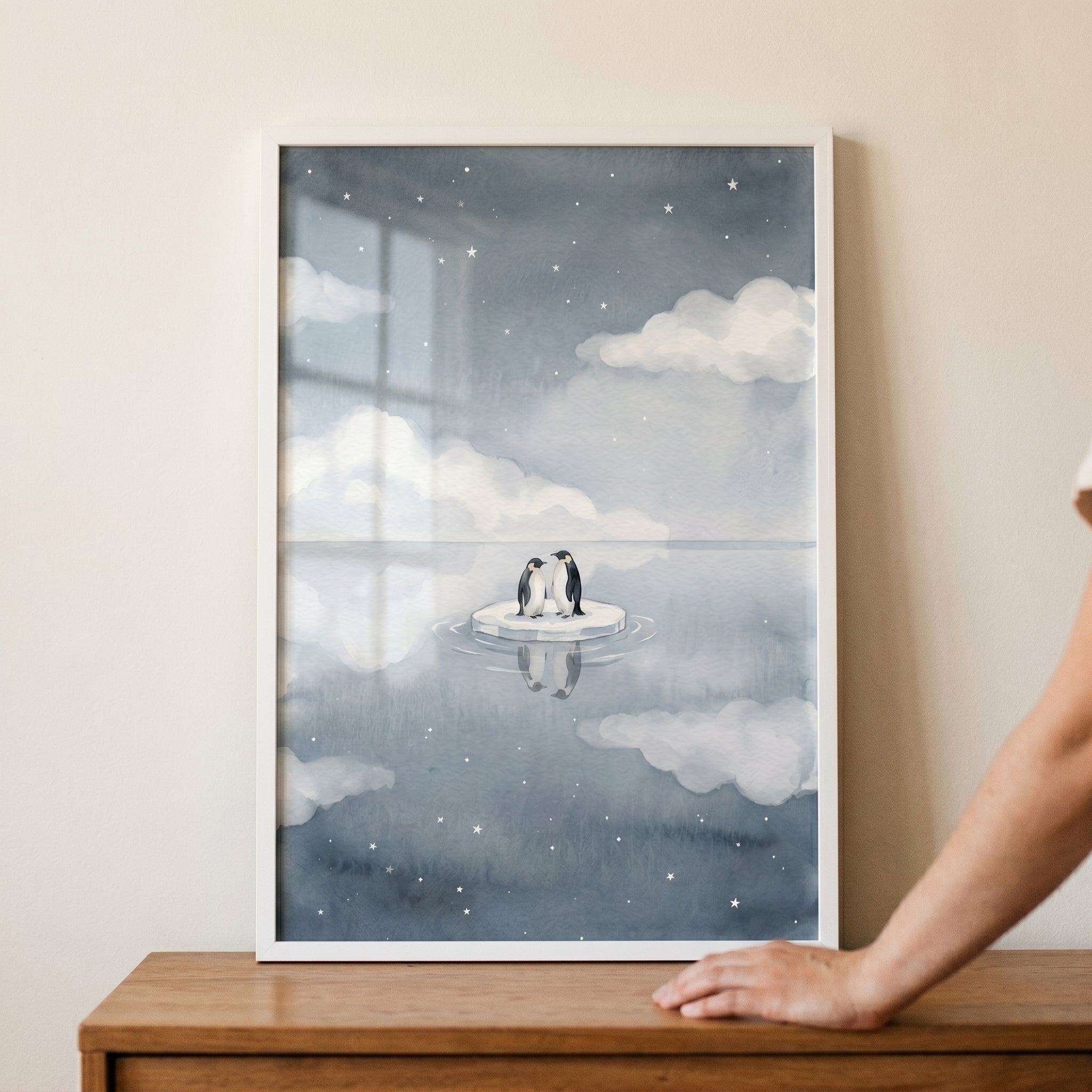 Starry Night Sky Penguin Wall Art - Starlit Penguin Duo