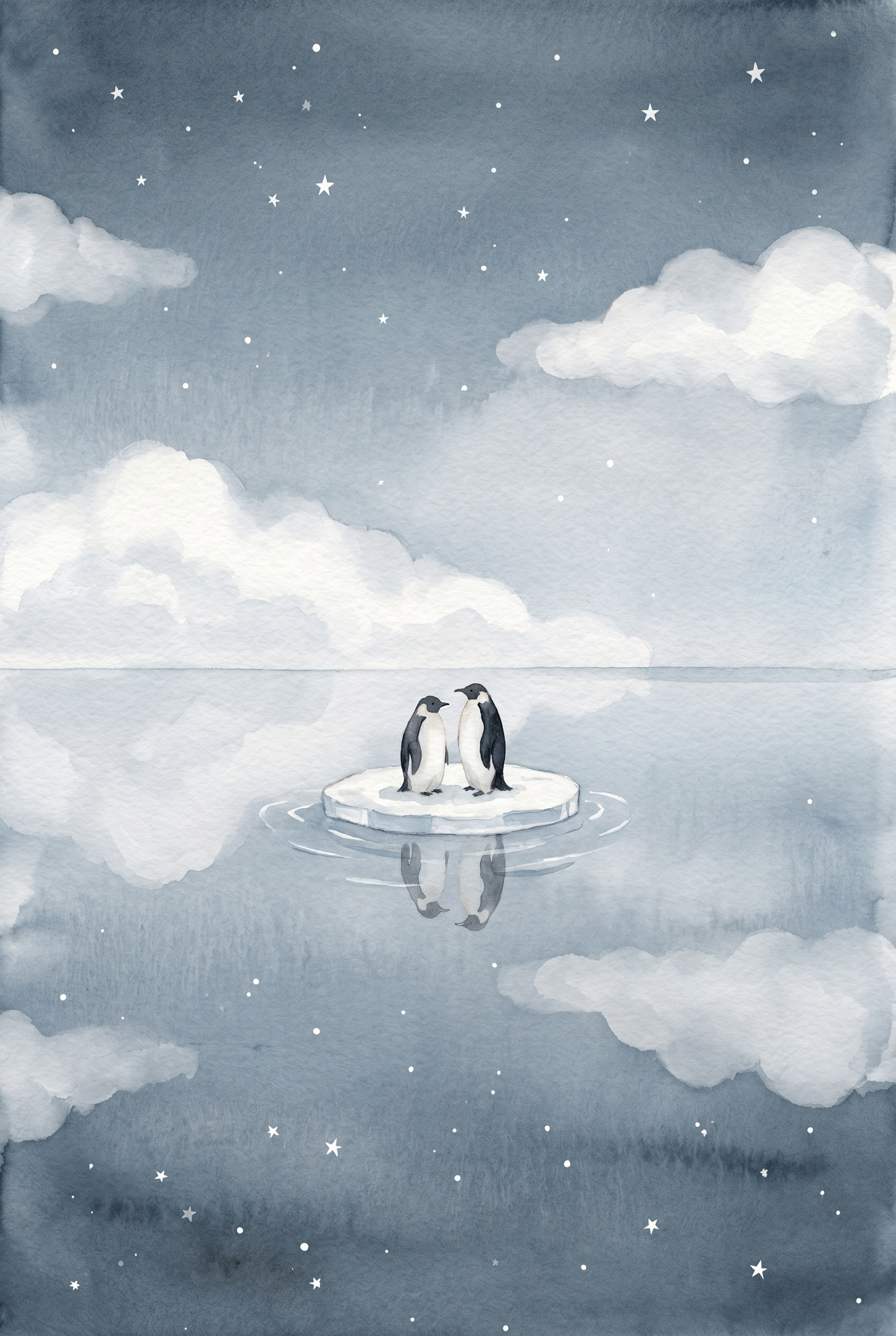Starry Night Sky Penguin Wall Art - Starlit Penguin Duo