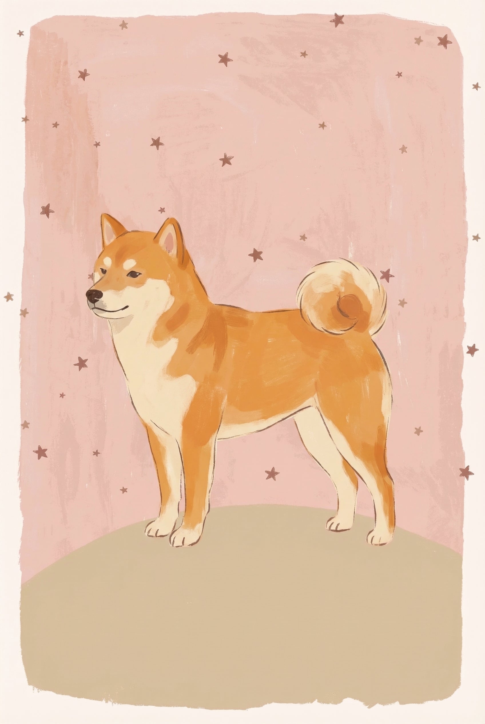 Starry Pink Shiba Inu Wall Art - Starry Shiba Dream