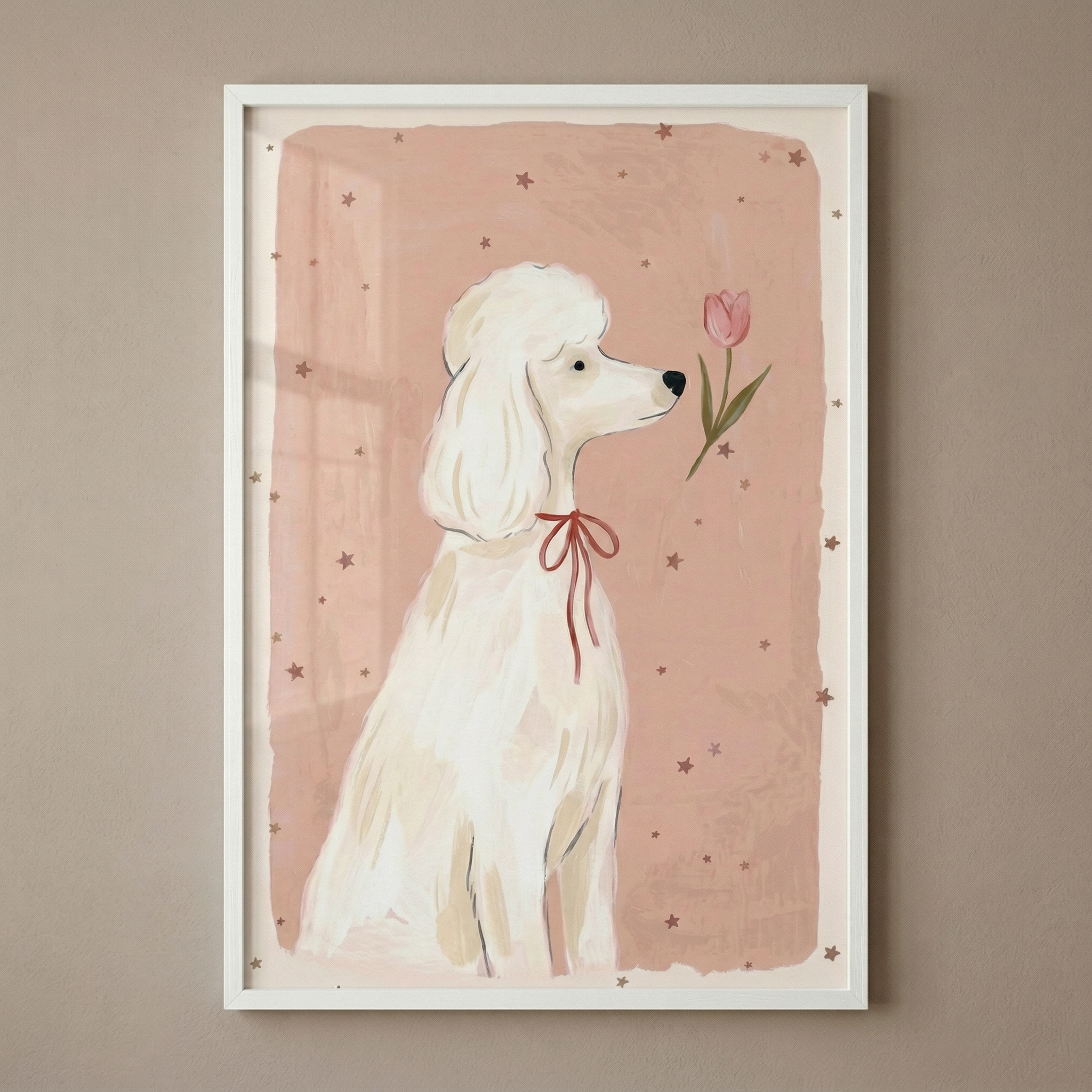 Starry Pink White Poodle Wall Art - Sweet Starry Poodle