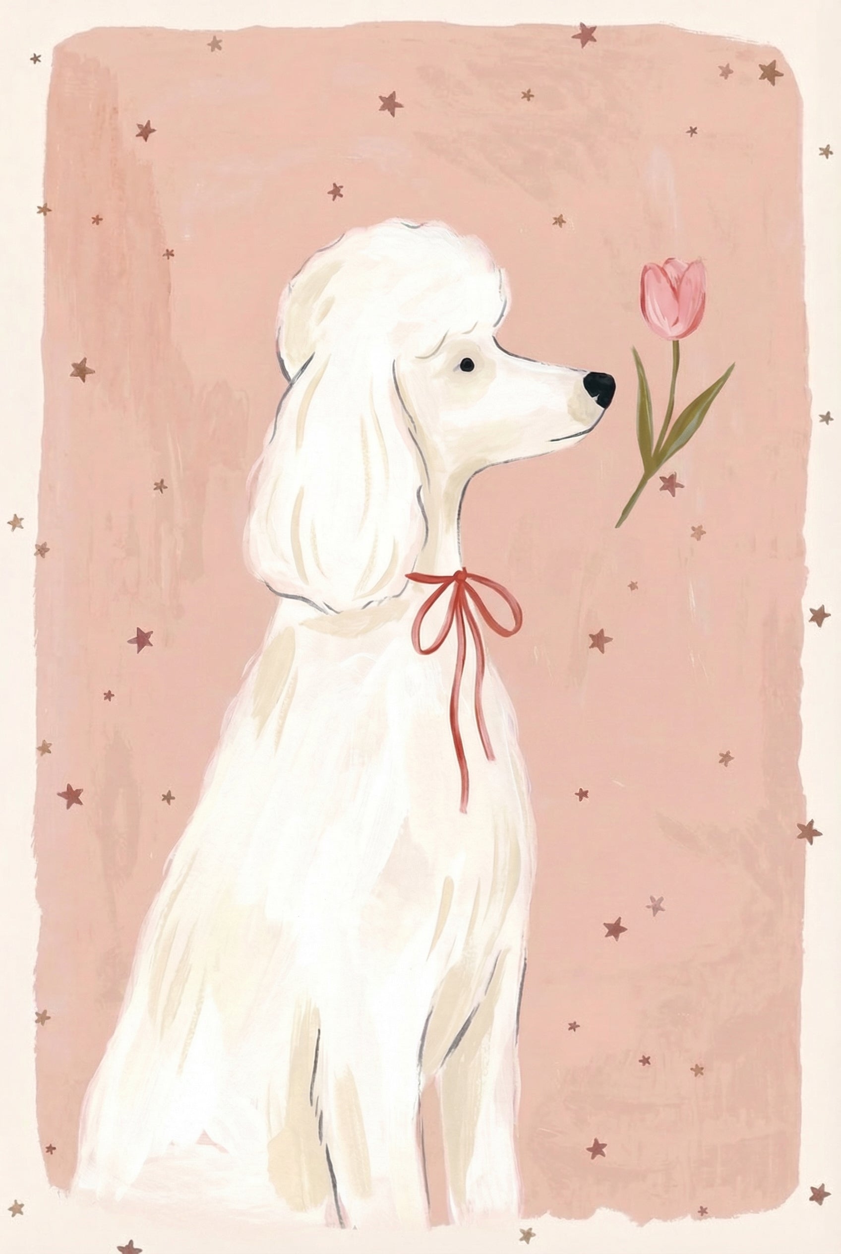 Starry Pink White Poodle Wall Art - Sweet Starry Poodle
