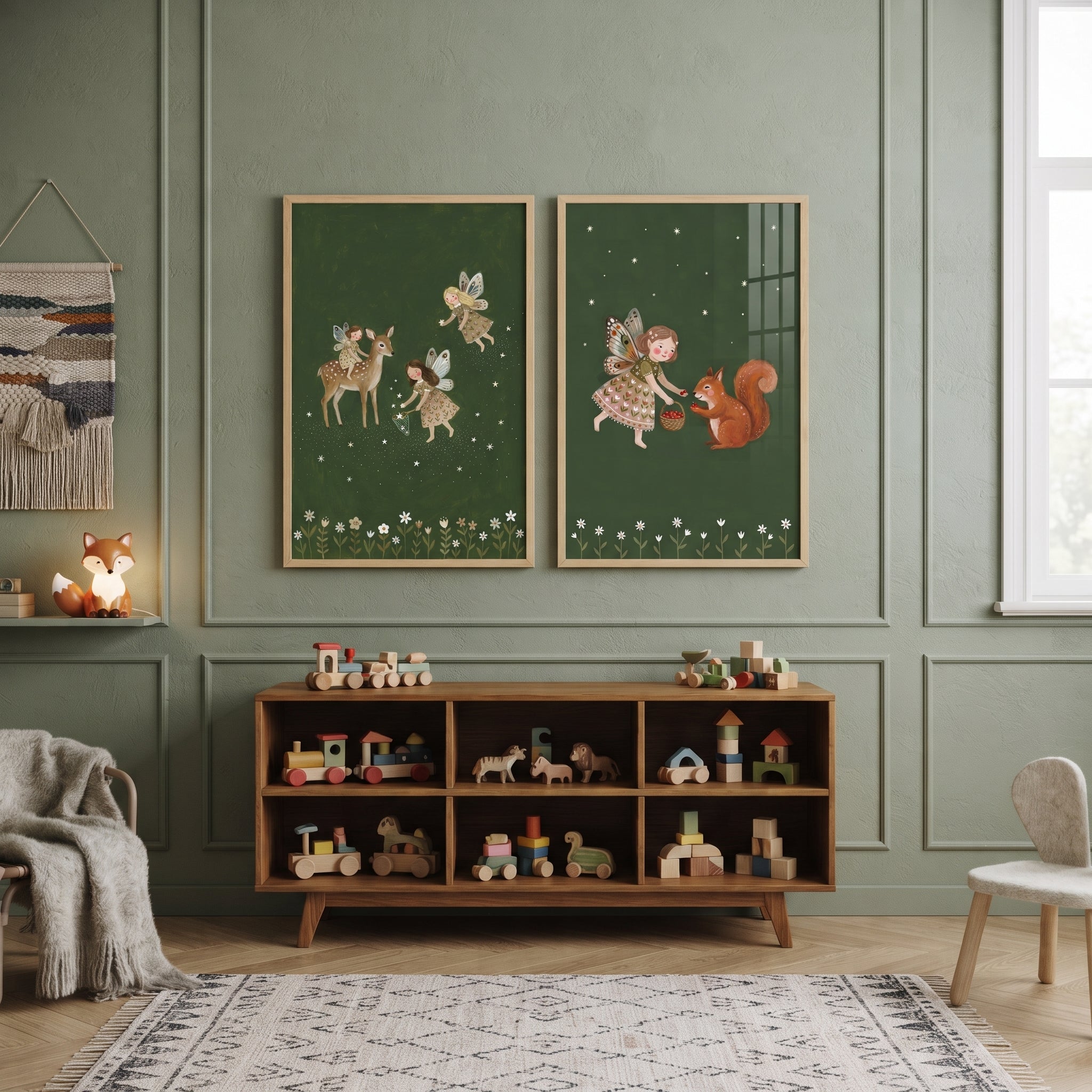 Starry Sky Woodland Fairies Wall Art Set of 2 - Starry Meadow Spirits