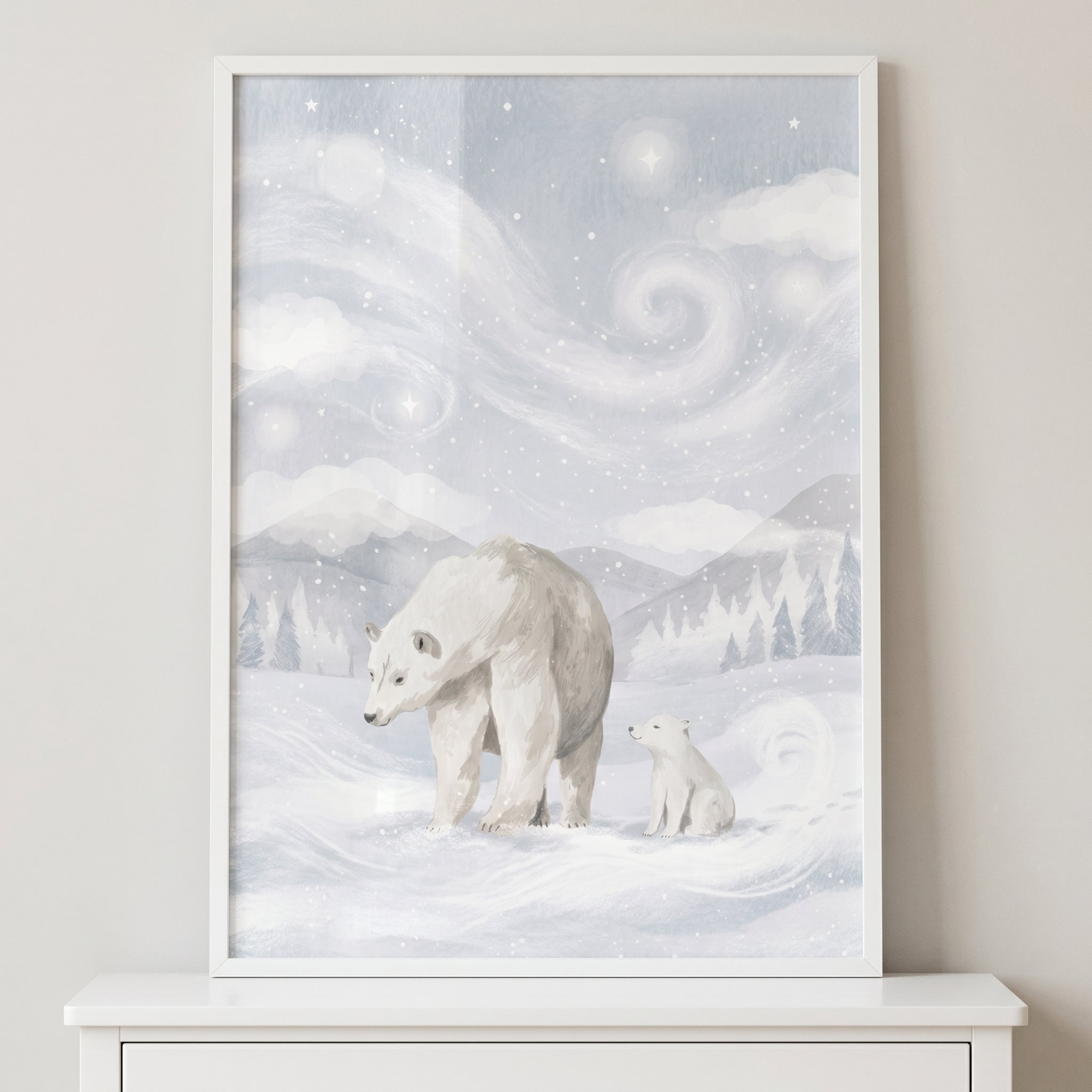 Starry Winter Polar Bear Wall Art - Arctic Starlight