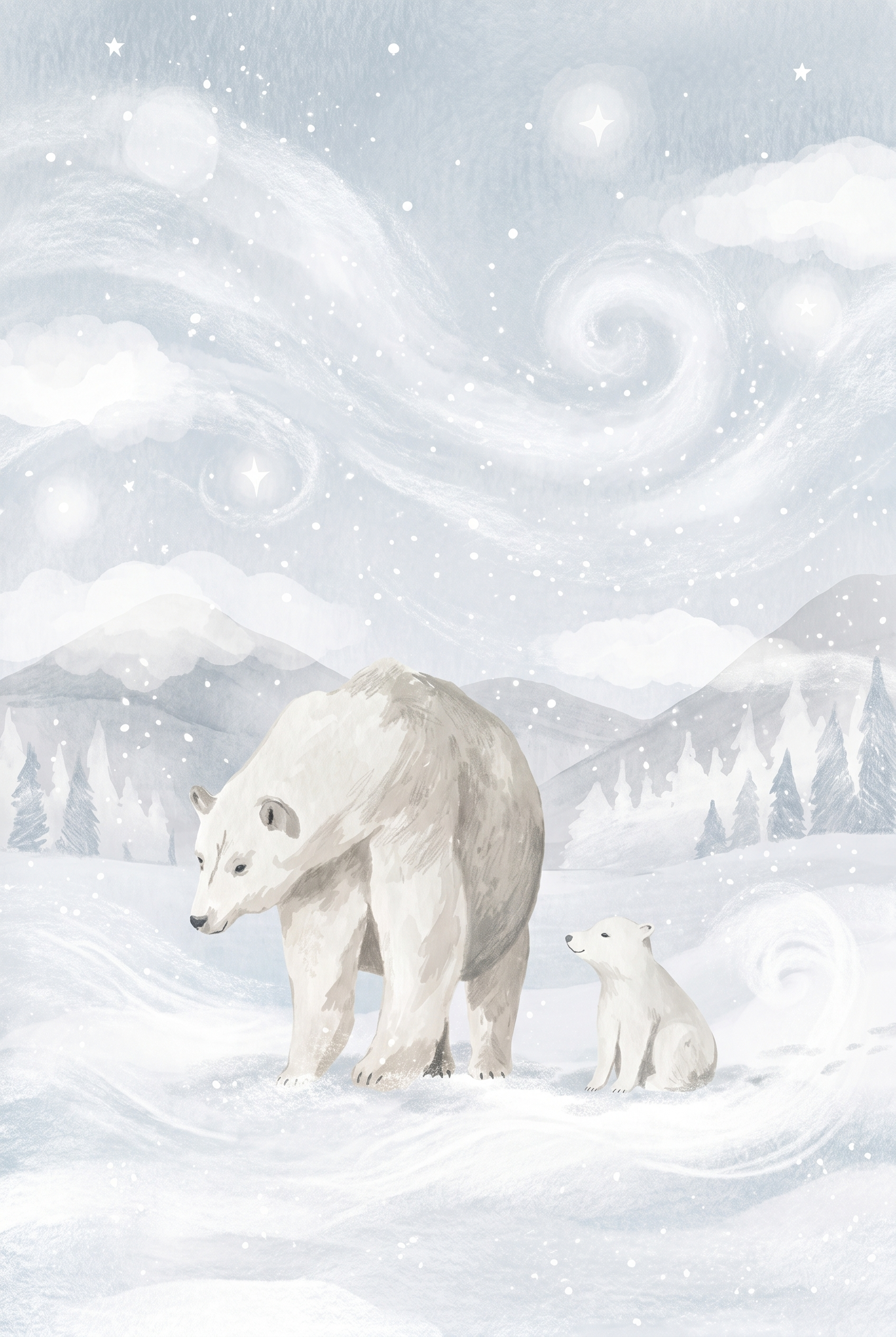 Starry Winter Polar Bear Wall Art - Arctic Starlight