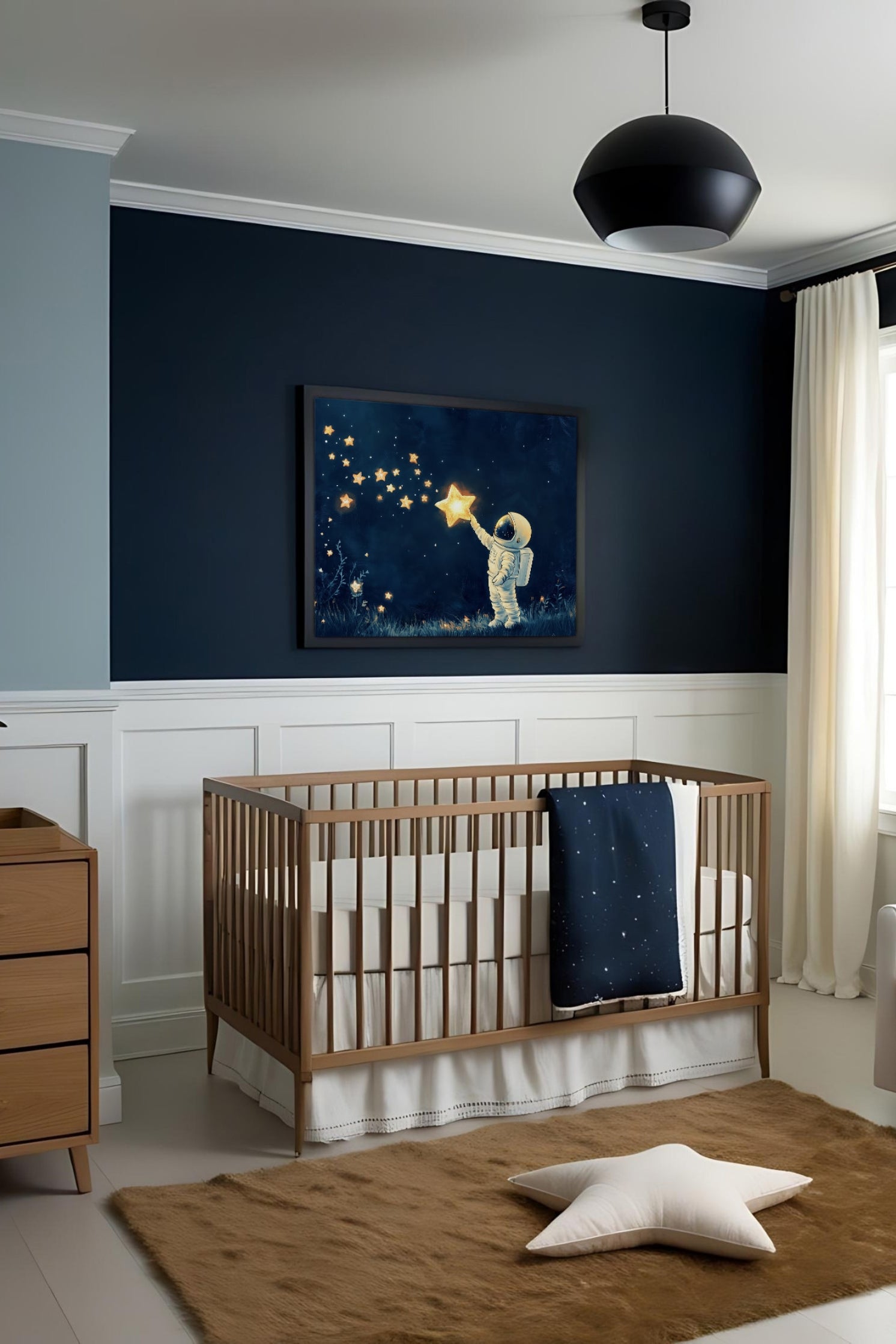 Astronaut Reaching for Stars Wall Art for Nursery, Playroom or Kids Bedrooms - Dreamy Night Sky Adventure Decor - Star Catcher