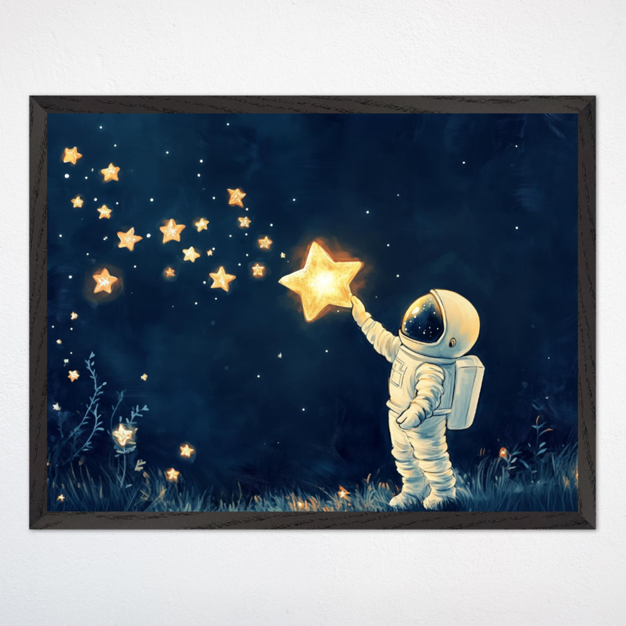 Astronaut Reaching for Stars Wall Art for Nursery, Playroom or Kids Bedrooms - Dreamy Night Sky Adventure Decor - Star Catcher