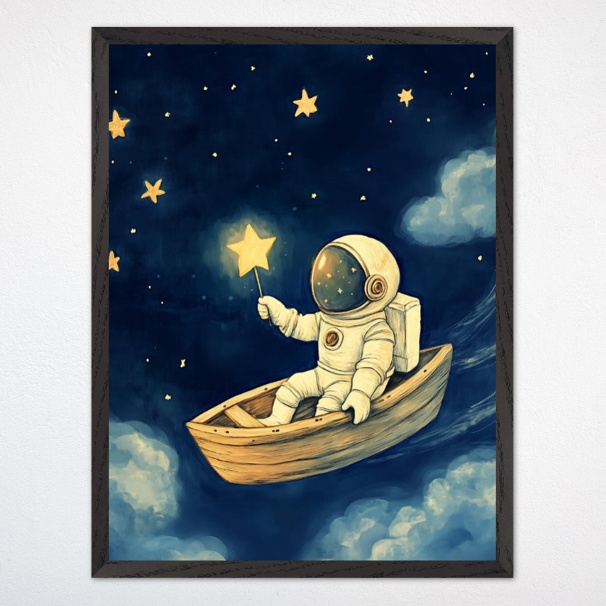 Astronaut Sailing with Stars Wall Art for Nursery, Playroom or Kids Bedrooms - Whimsical Space Voyage Decor - Moon Mariner
