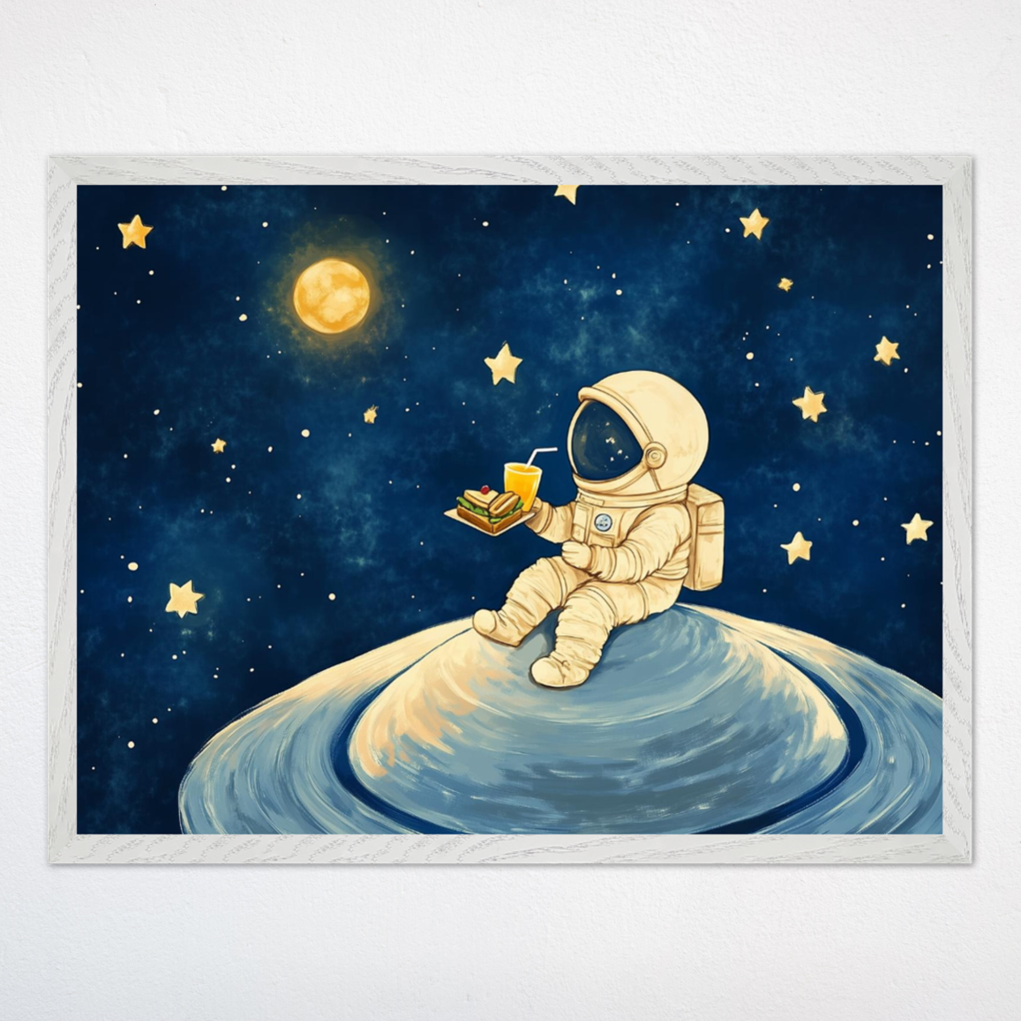 Planet Picnic Astronaut Wall Art for Nursery, Playroom or Kids Bedrooms - Whimsical Space and Stars Decor - Orbit Feast