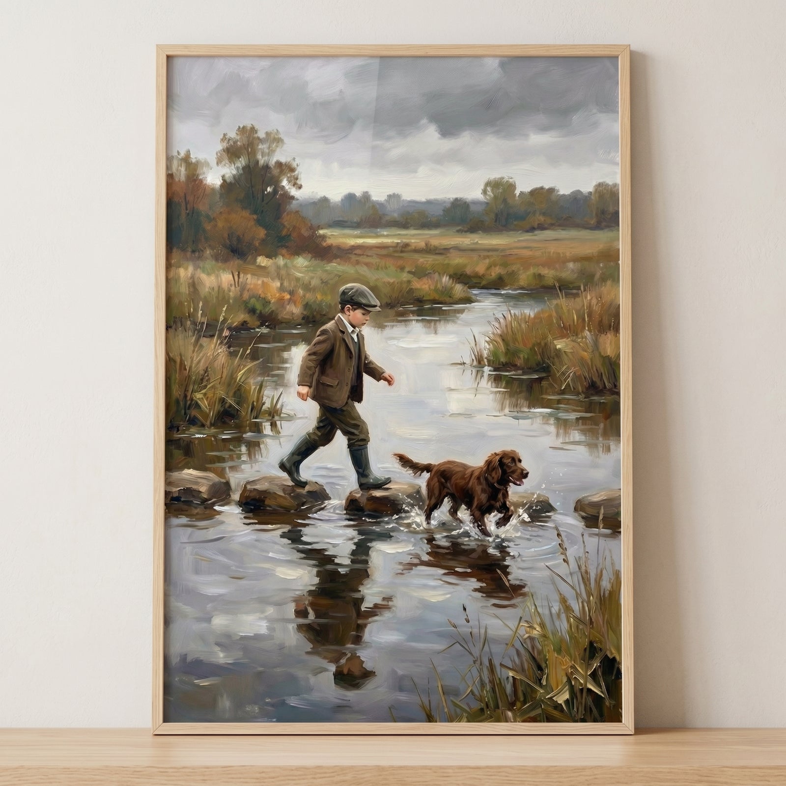 Stepping Stone River Boy Wall Art - Crossing The Stream