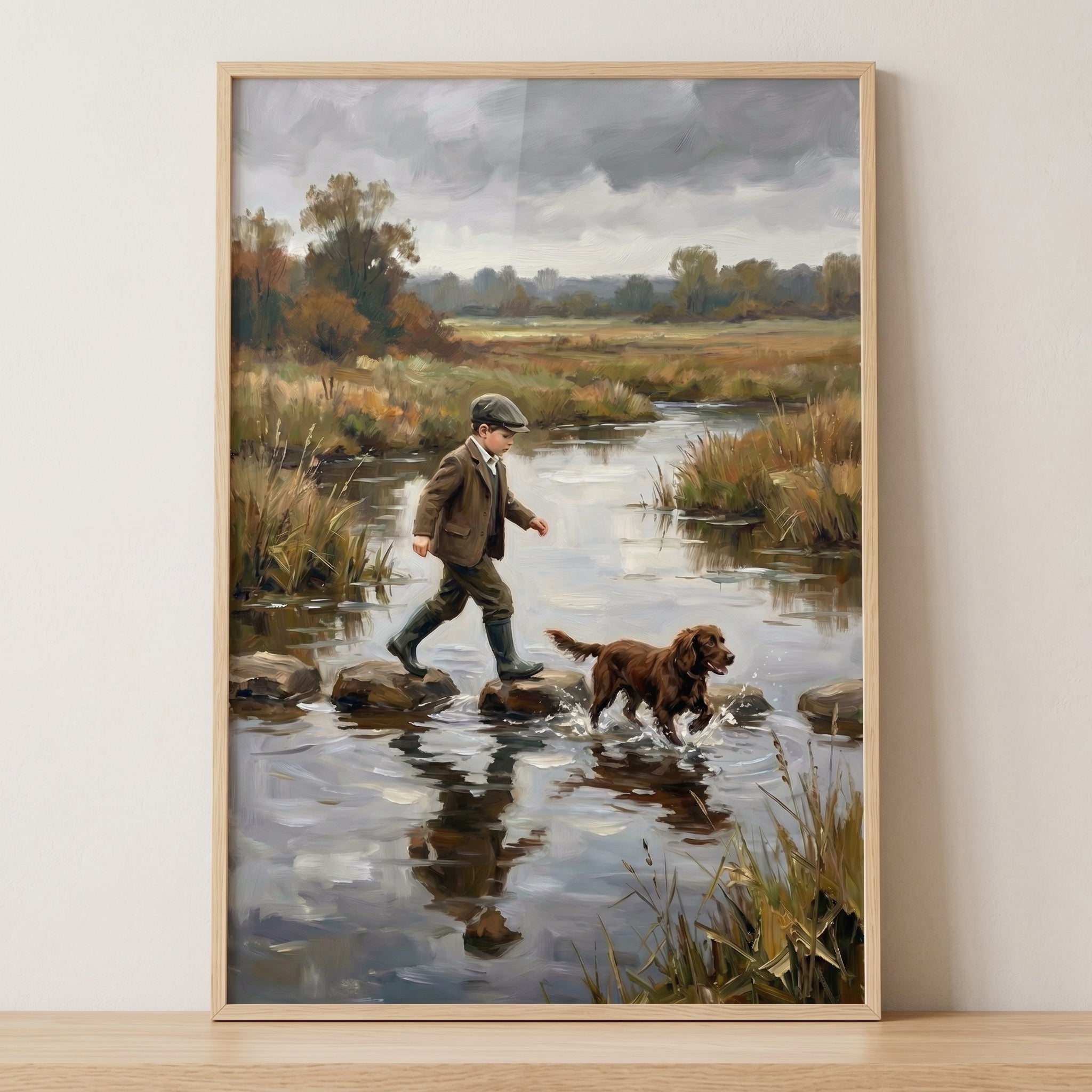 Stepping Stone River Boy Wall Art - Crossing The Stream