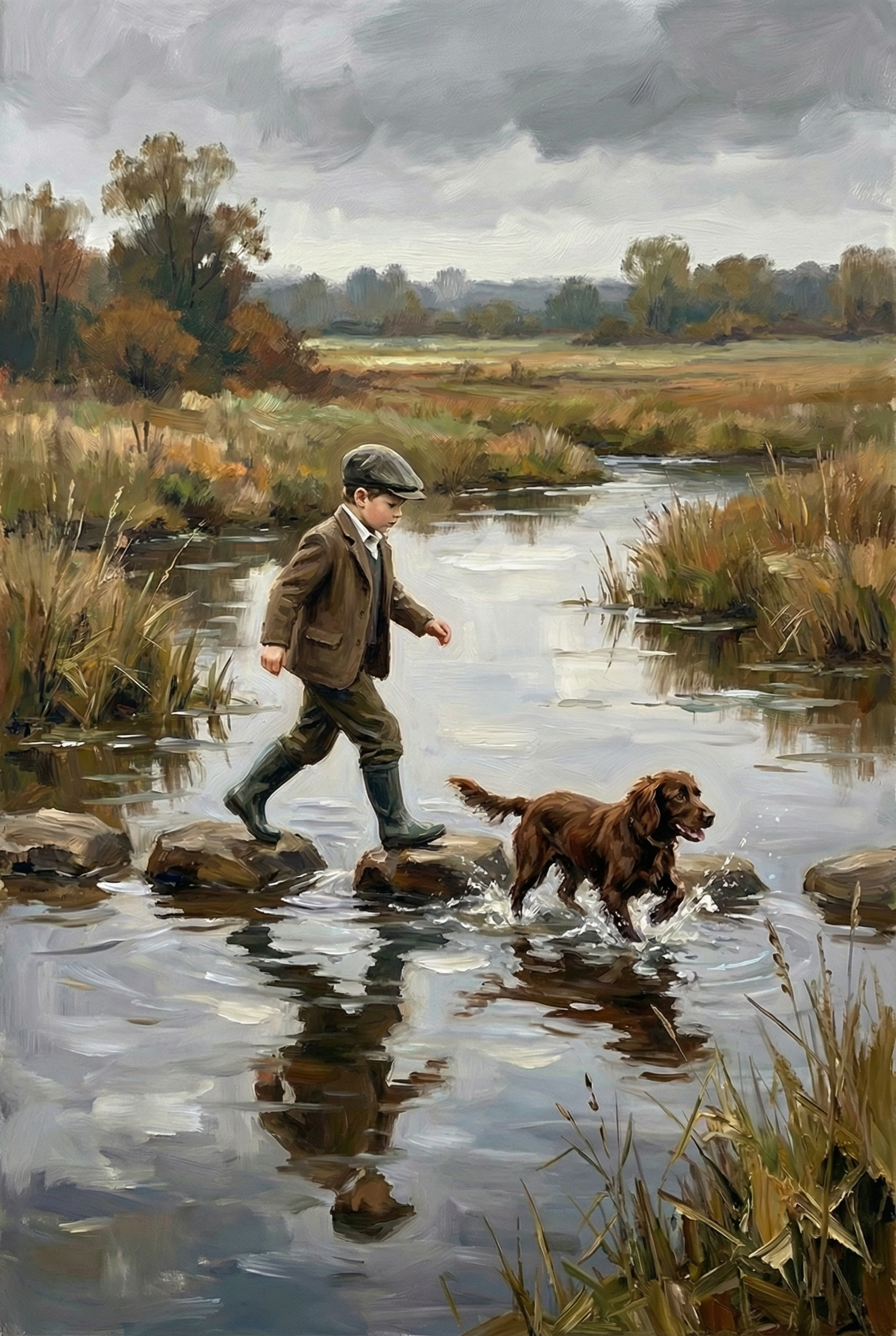 Stepping Stone River Boy Wall Art - Crossing The Stream