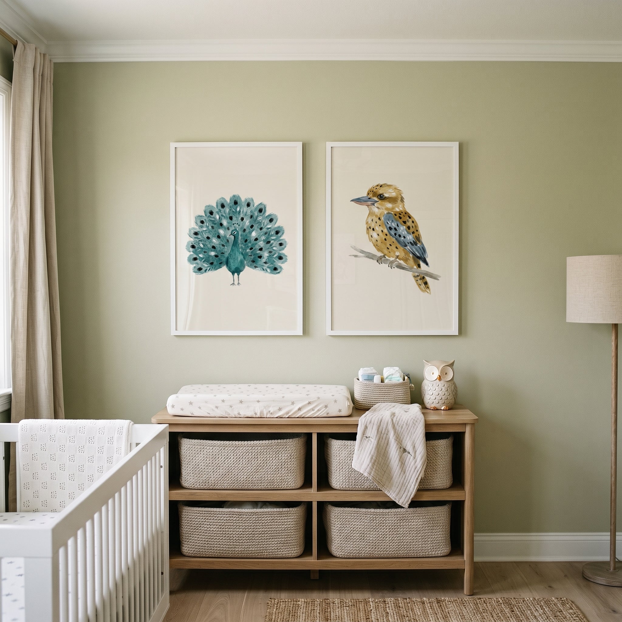 Stippled Earth Tone Birds Wall Art Set of 2 - Majestic Avian Duo
