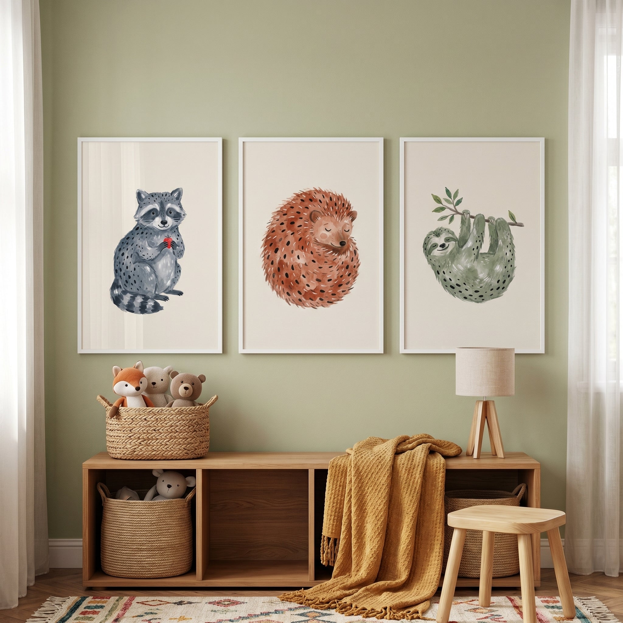 Stippled Earthy Neutral Animals Wall Art Set of 3 - Wildwood Animal Friends