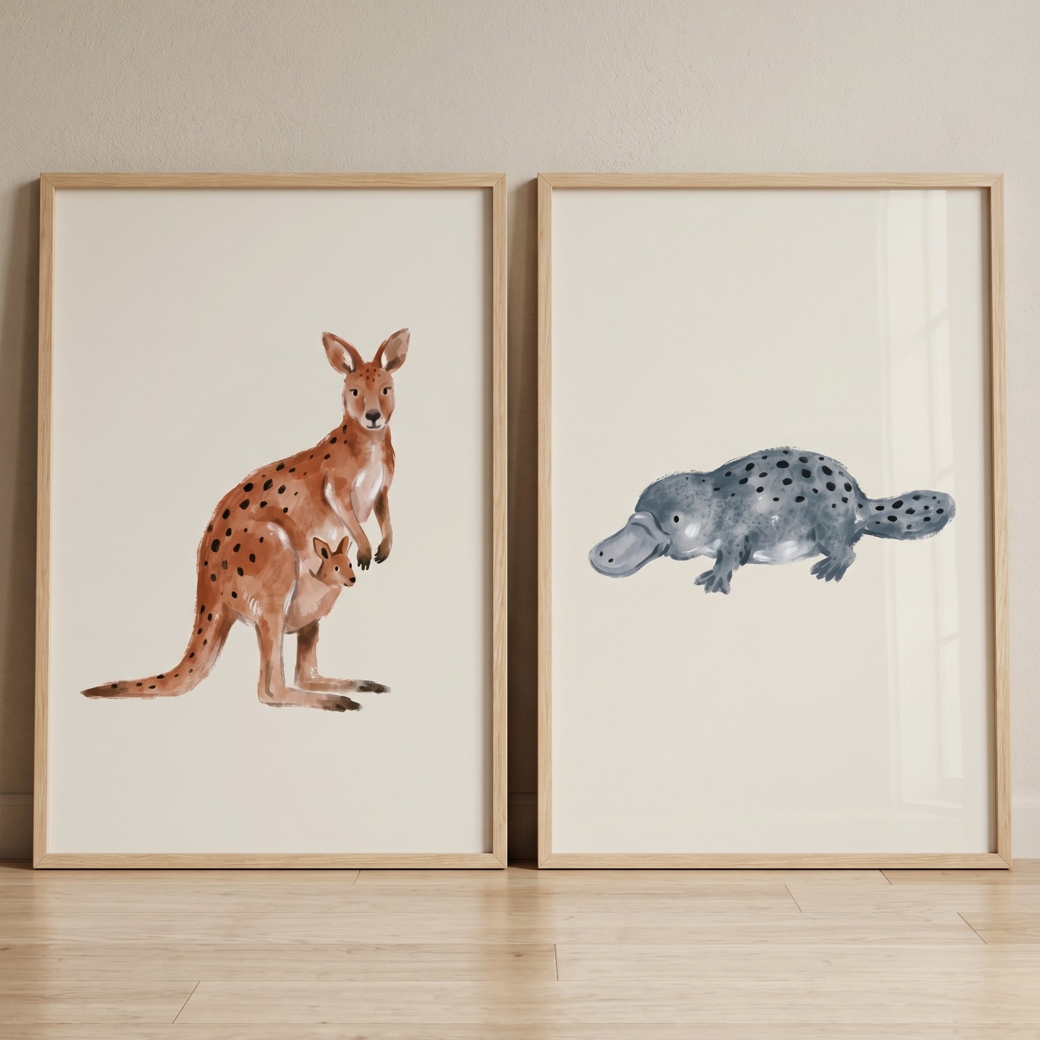Stippled Minimalist Australian Animals Wall Art Set of 2 - Australian Bush Friends